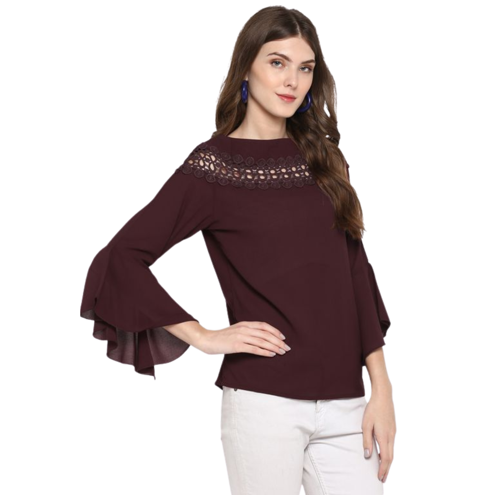 Brown Solid Lace Top