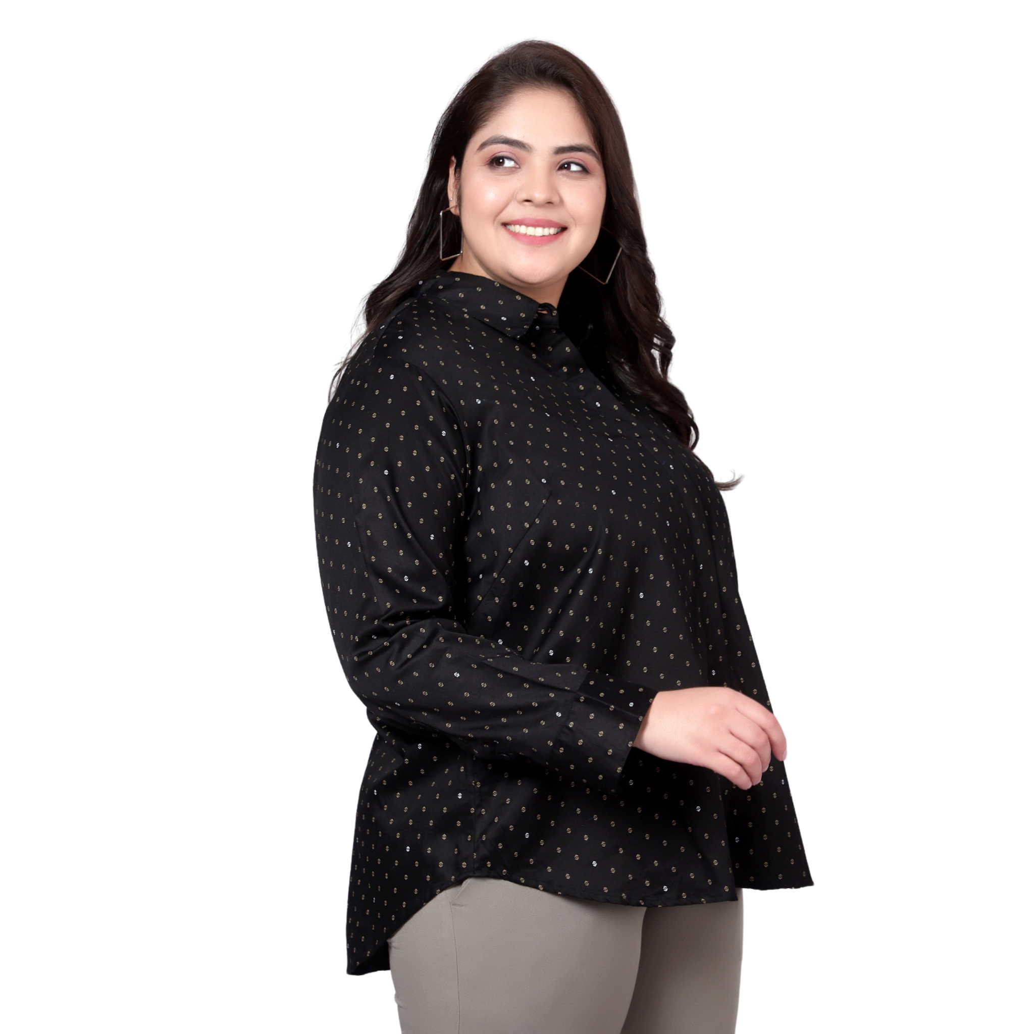 Black Print Formal Plus Size Shirt