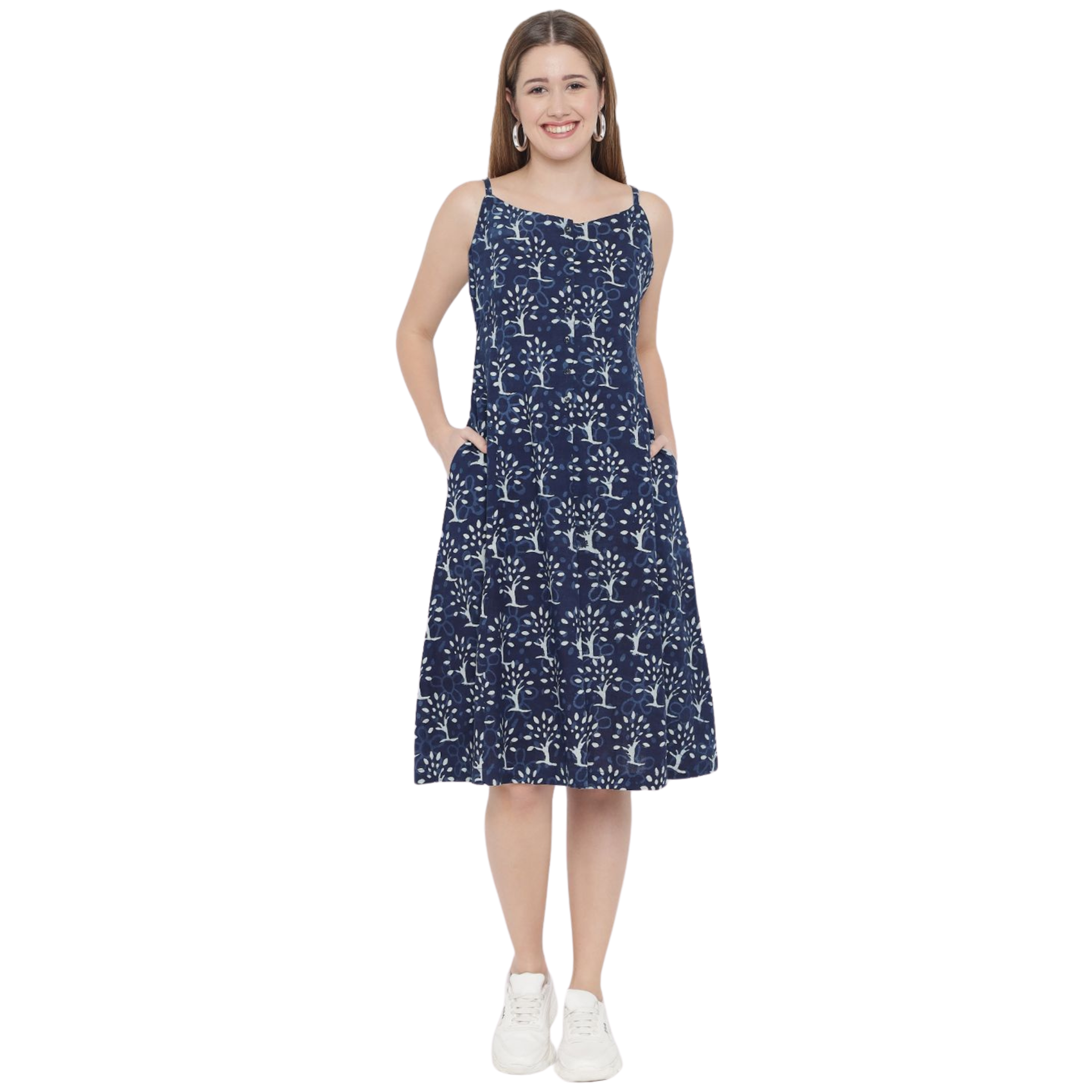 Blue A-Line Hand Block Dress