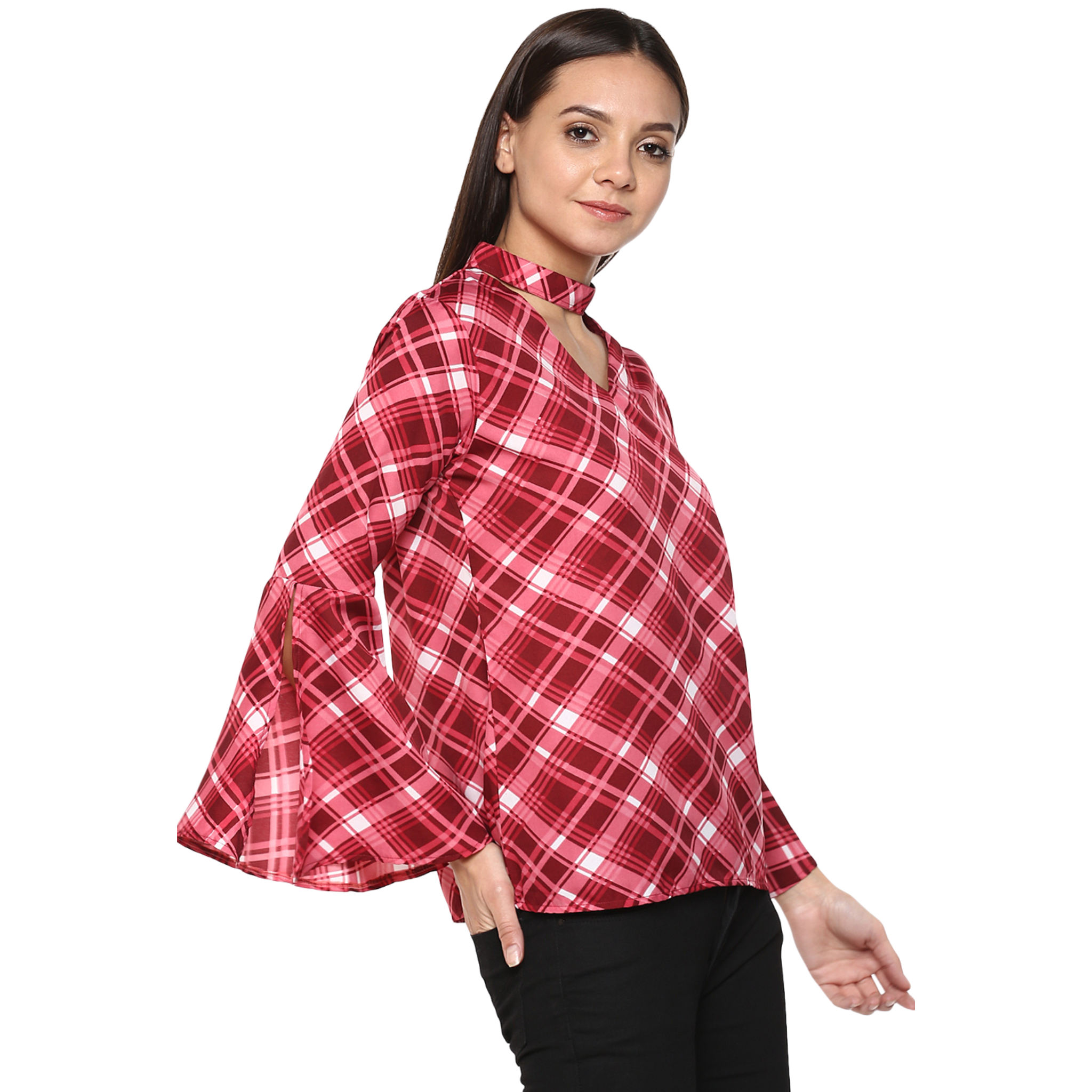 Pink Checkered Choker Top