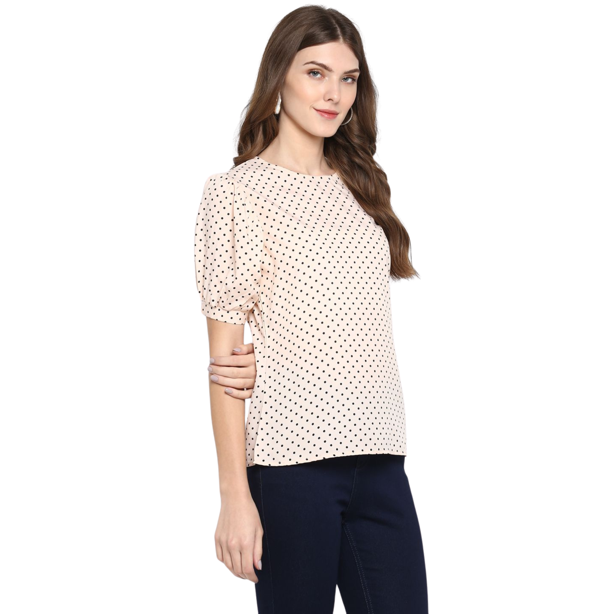 Peach Polka Dot Puff Sleeve Top