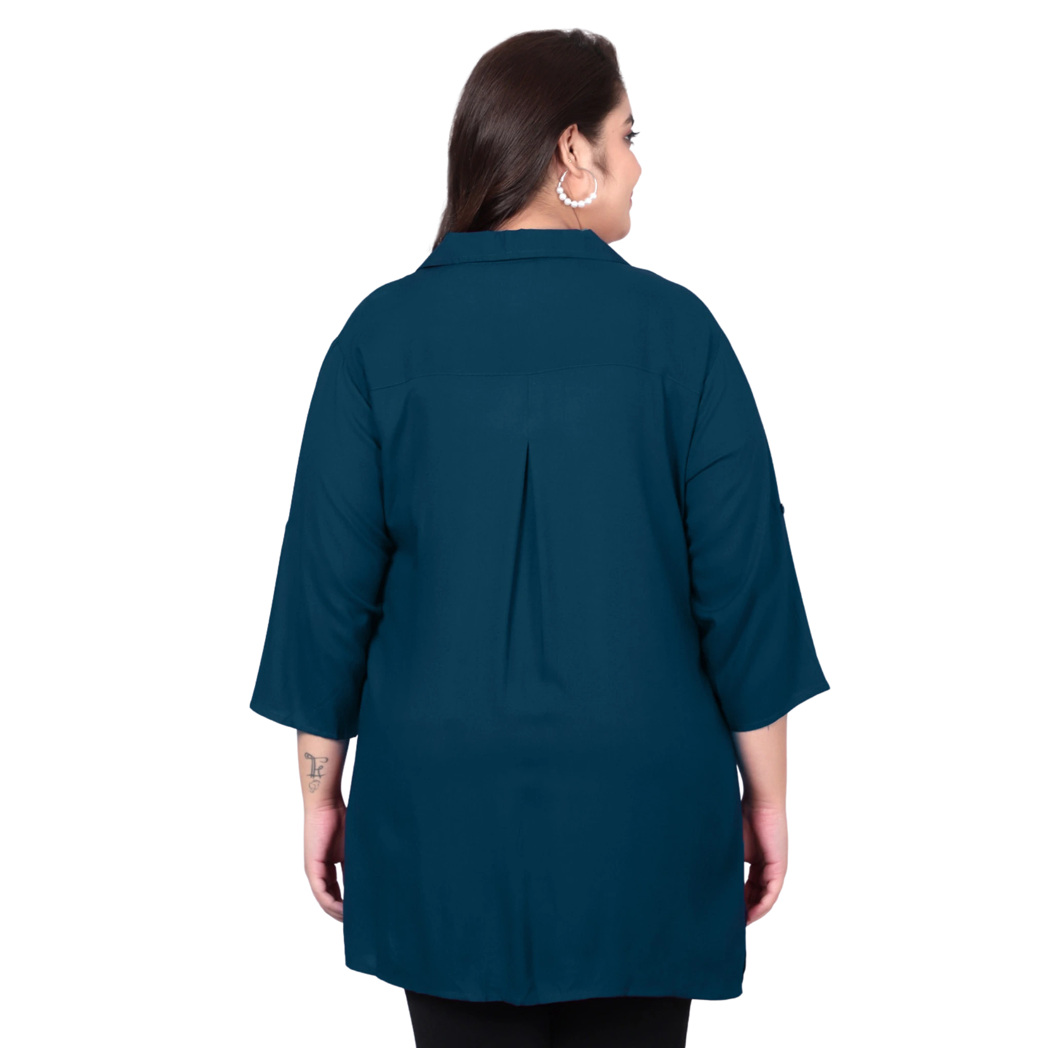 Peacock Blue Longline Plus Size Shirt