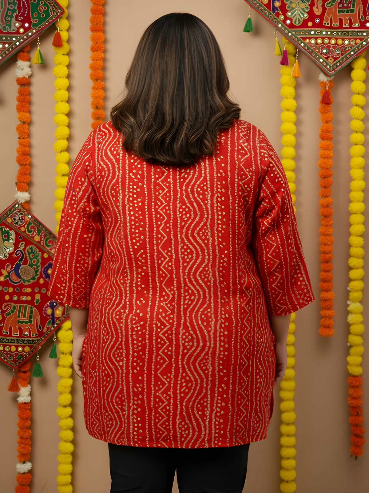 Red Bandhani Print Plus Size Tunic