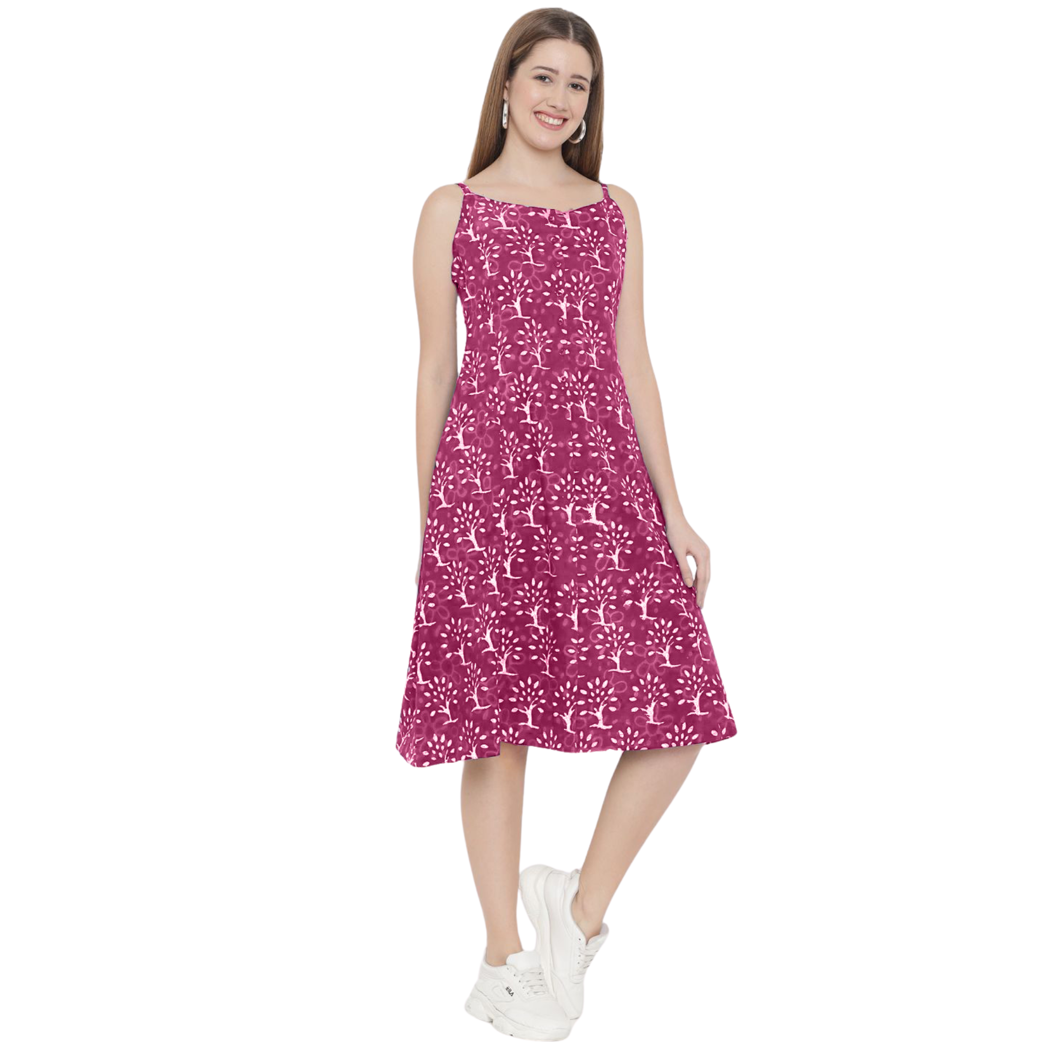 Pink A-Line Hand Block Dress