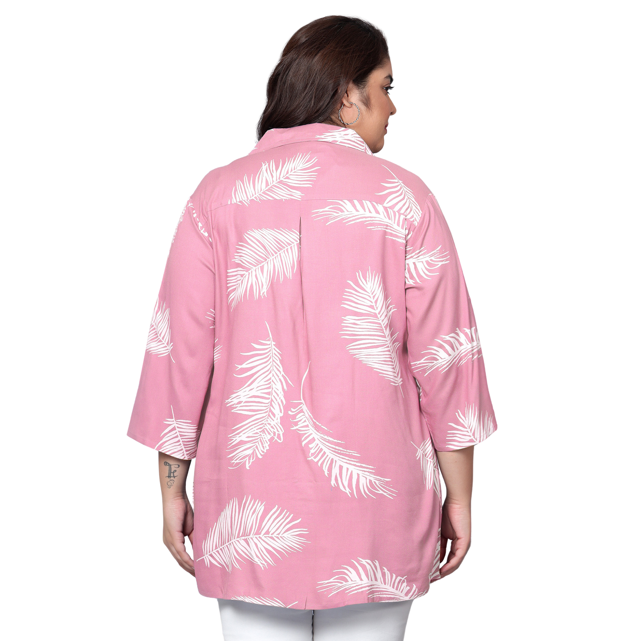 Pink Leaf Print Plus Size Shirt