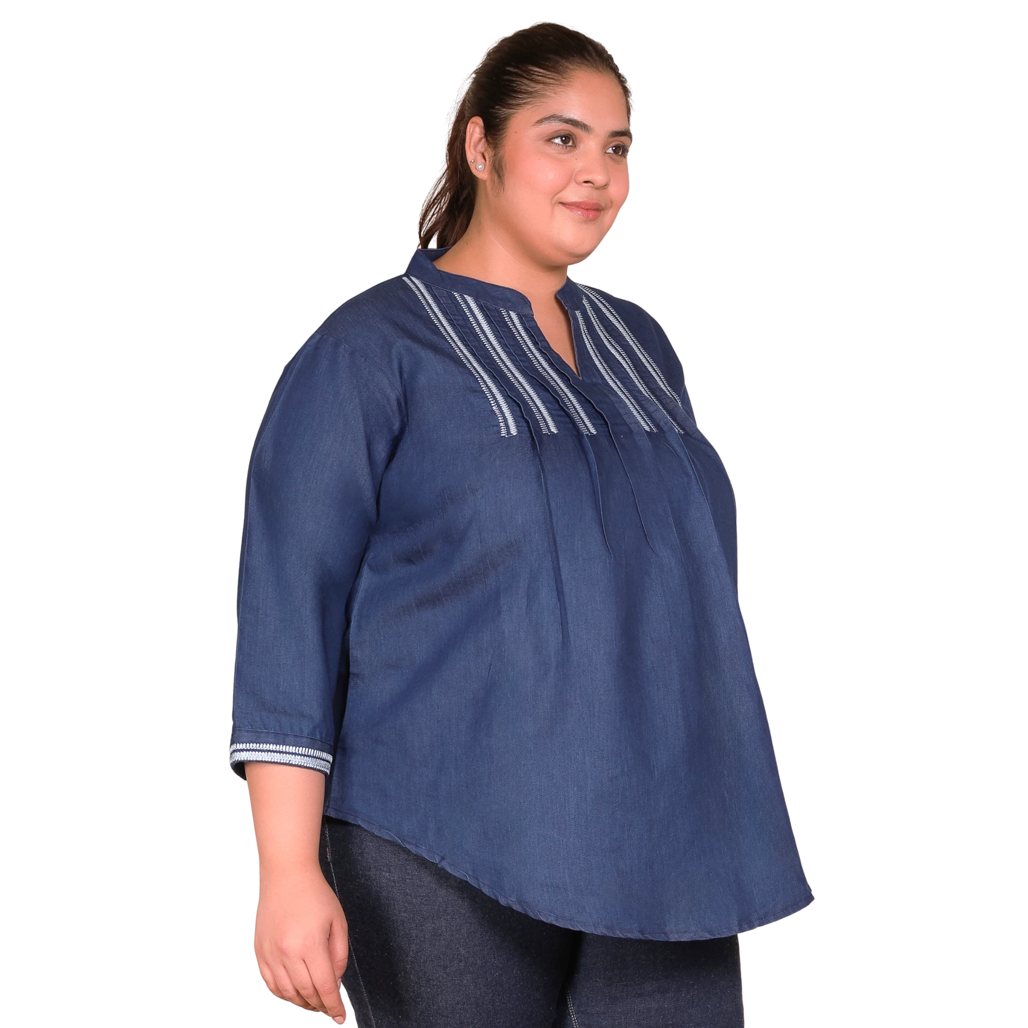 Denim Embroidered Plus Size Tunic