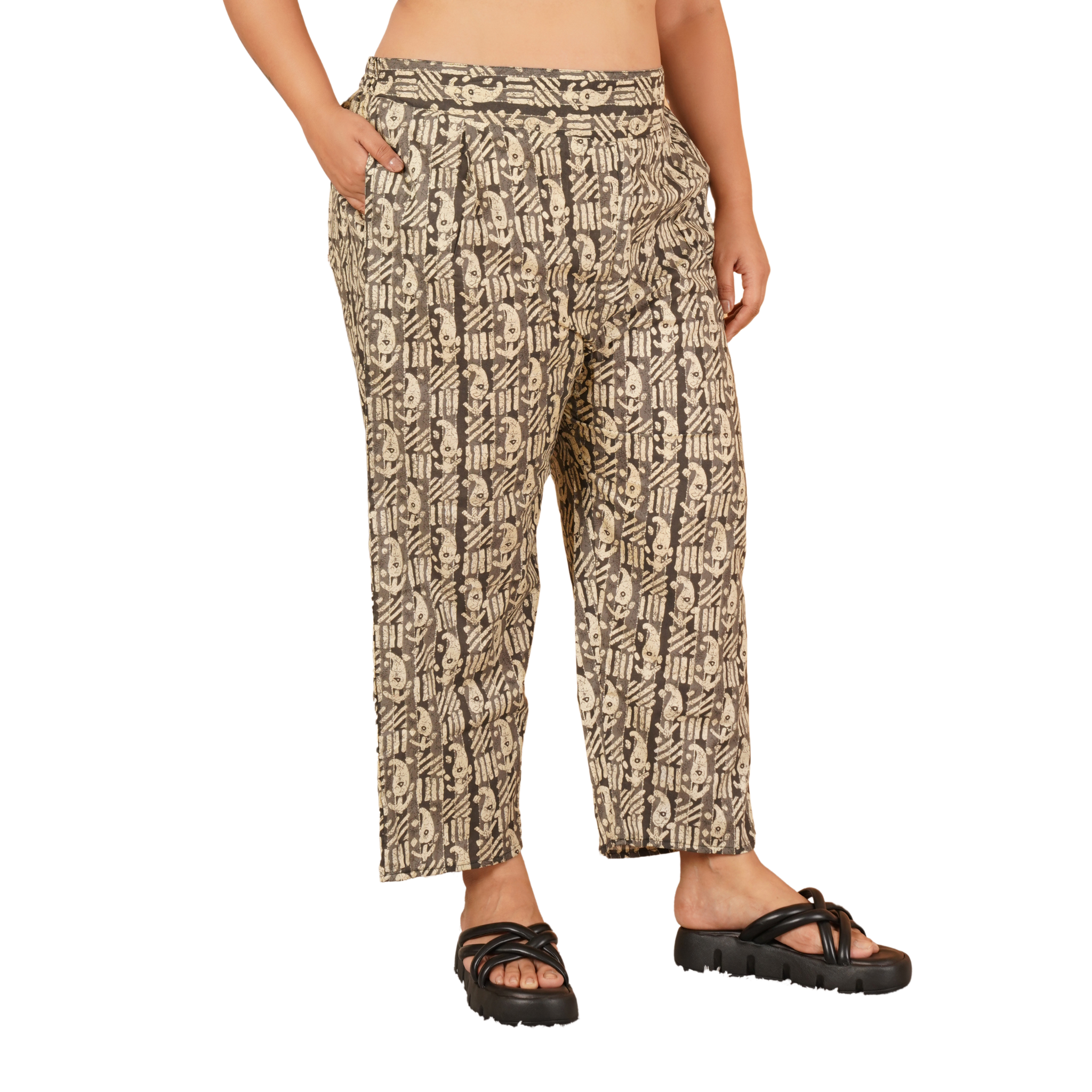 Black Paisley Print Plus Size Trouser