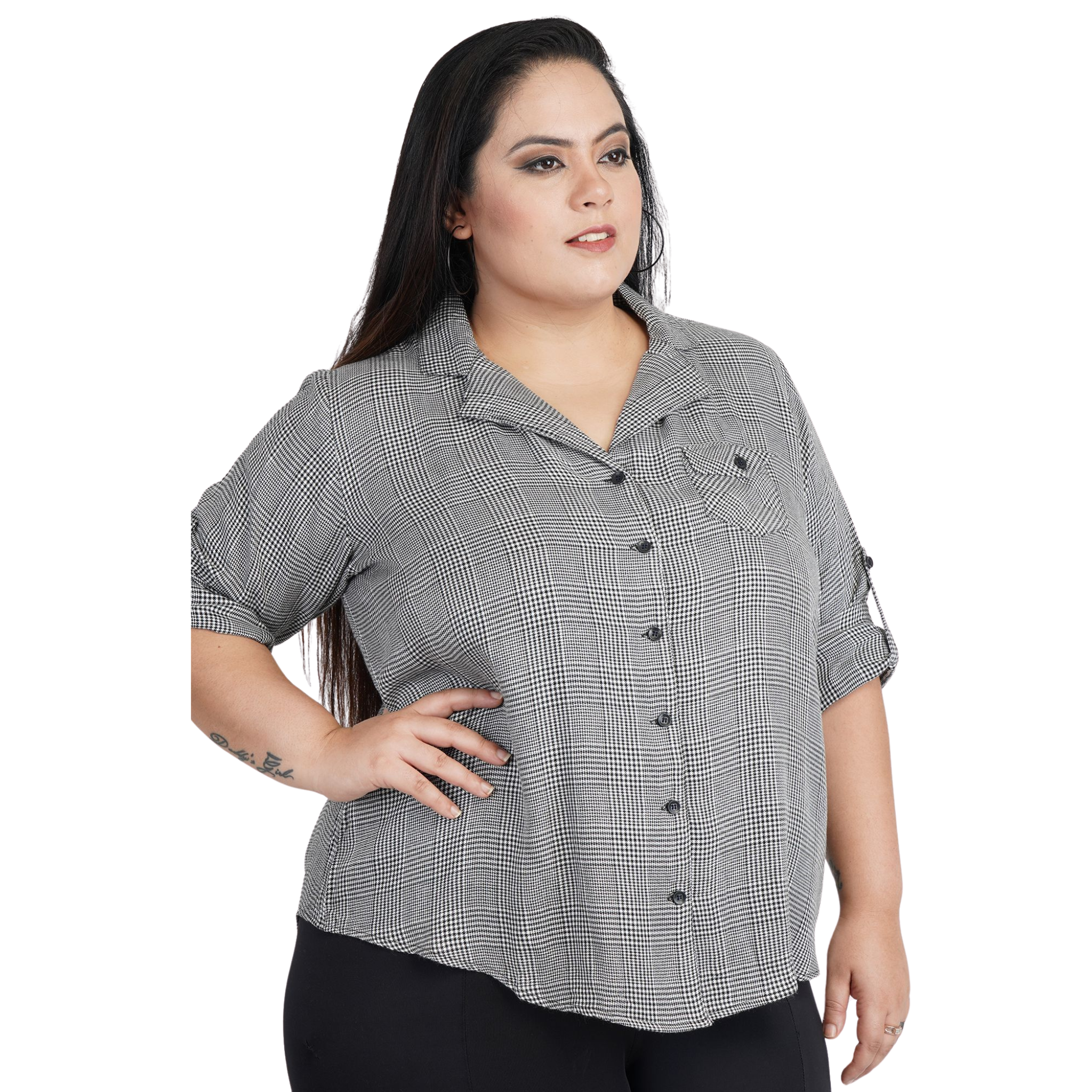 Black And White Classic Checkered Plus Size Shirt