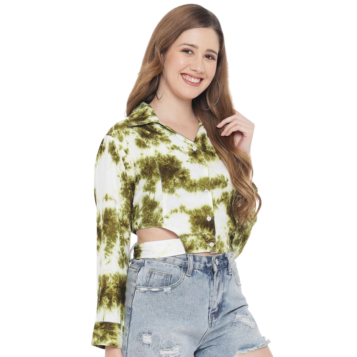 Green Tie Dye Crop Shirt