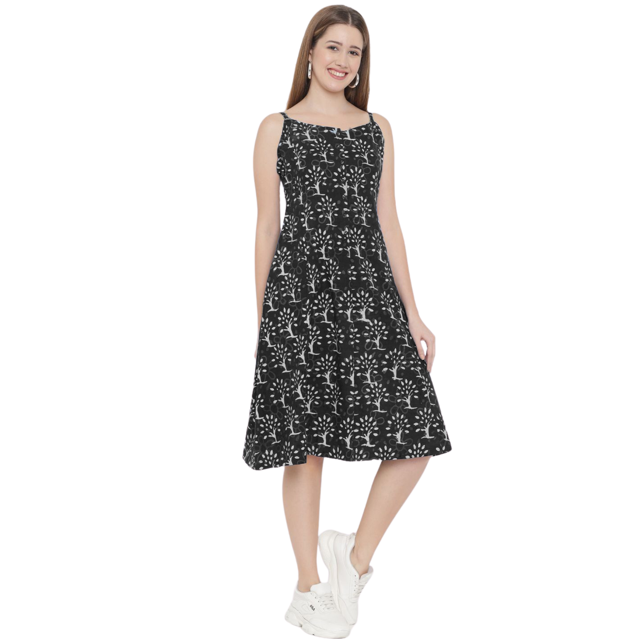 Black A-Line Hand Block Dress