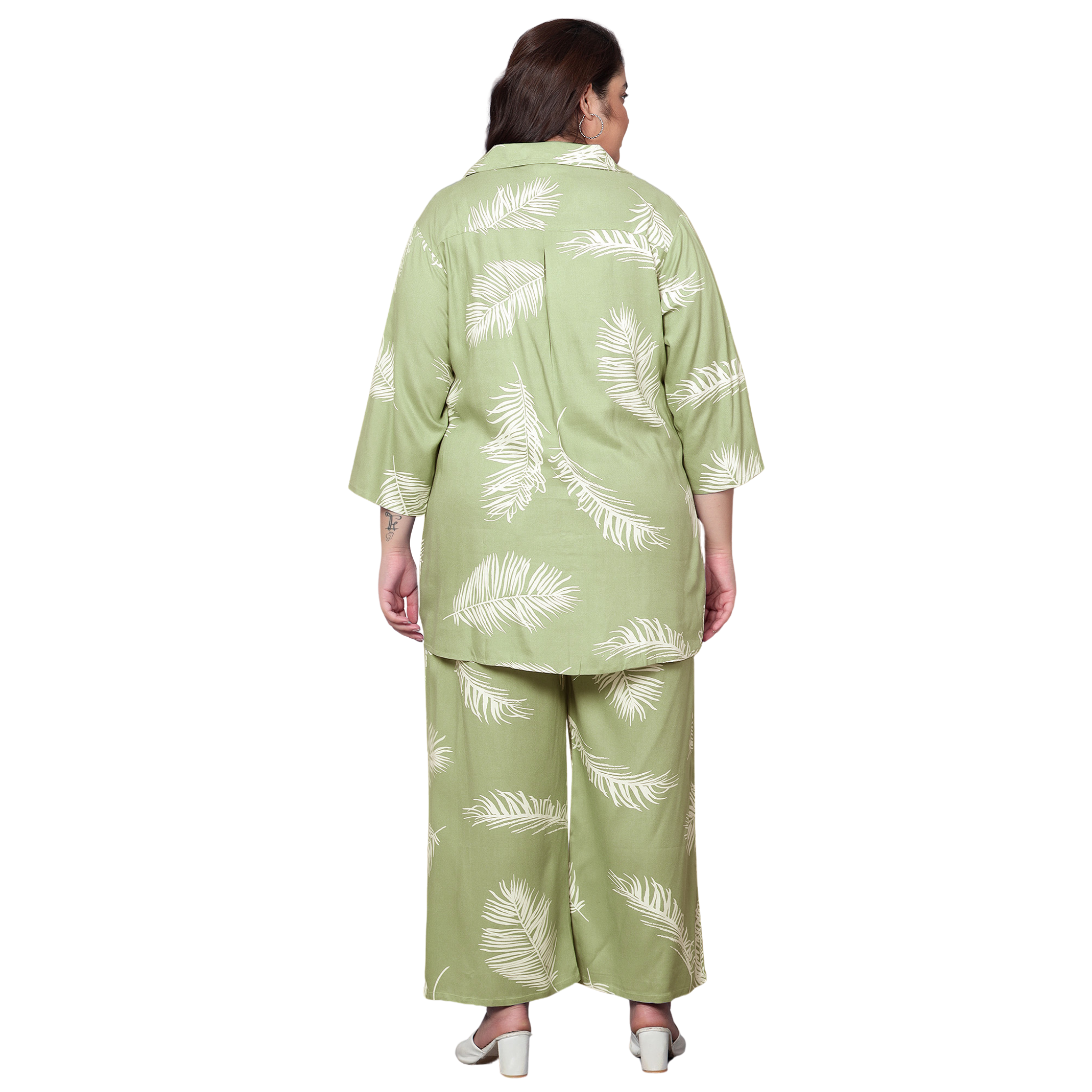 Green Leaf Print Plus Size Co-Ord Set