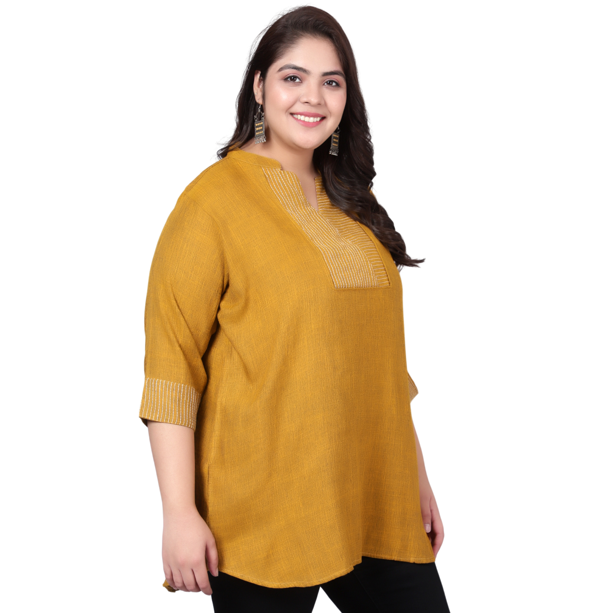 Mustard Embroidered Plus Size Tunic