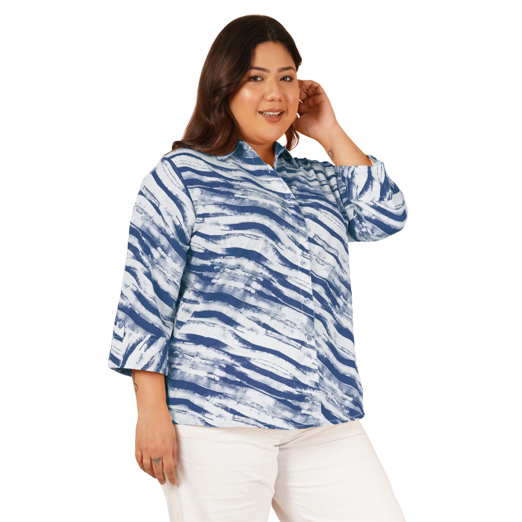 Blue Leheriya Print Plus Size Shirt