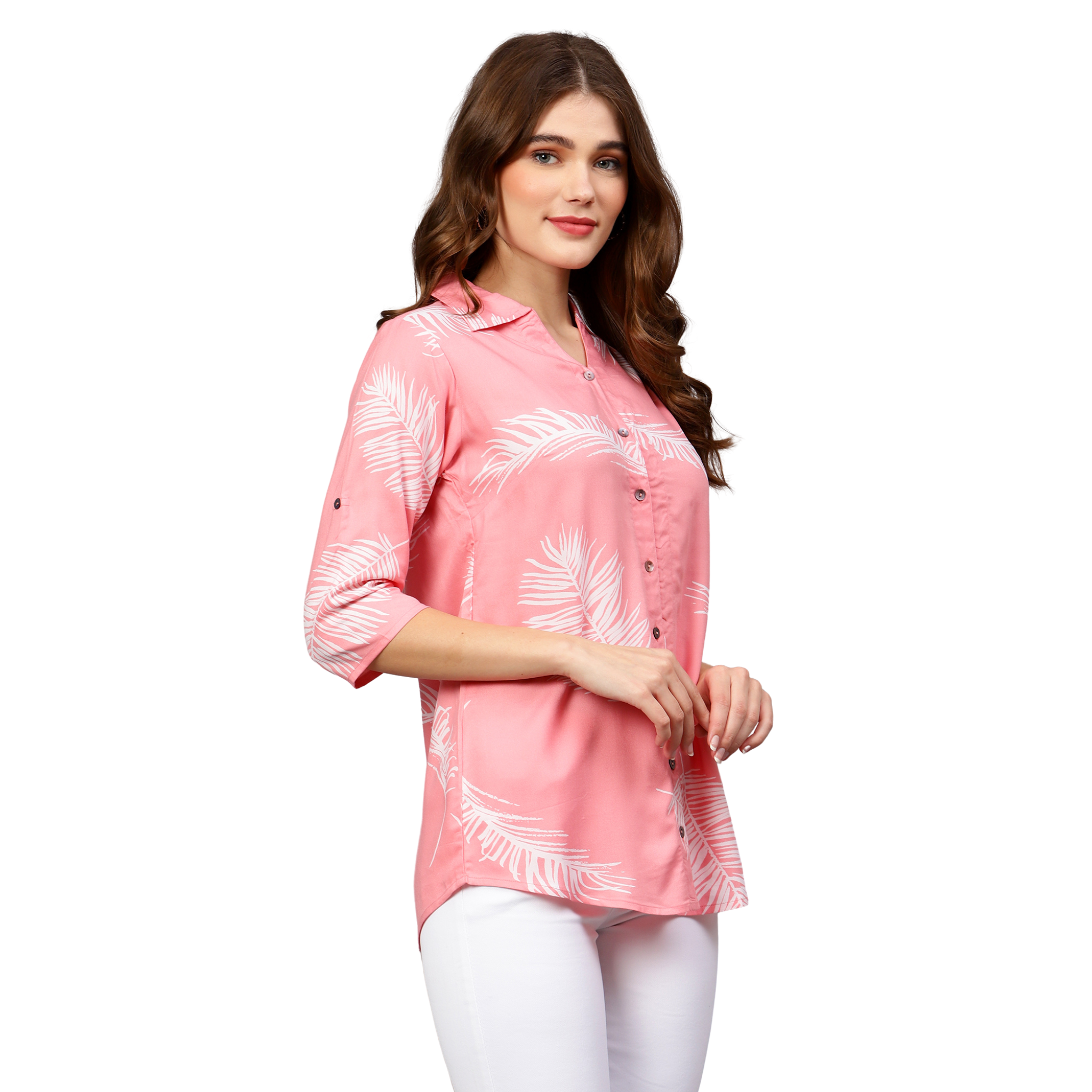 Pink Leaf Print Shirt