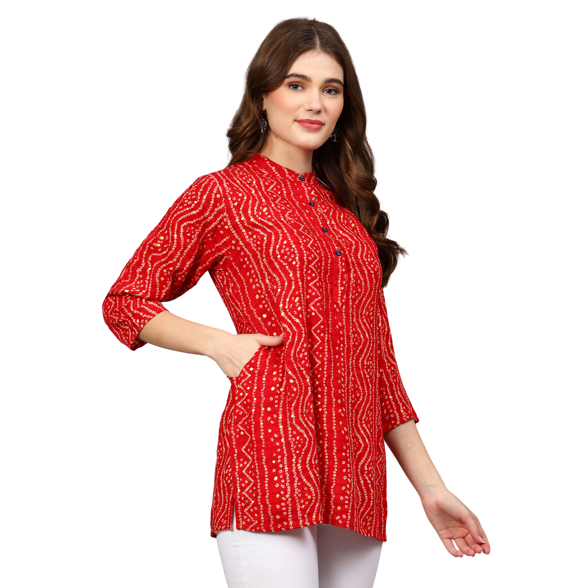 Red Bandhani Print Tunic