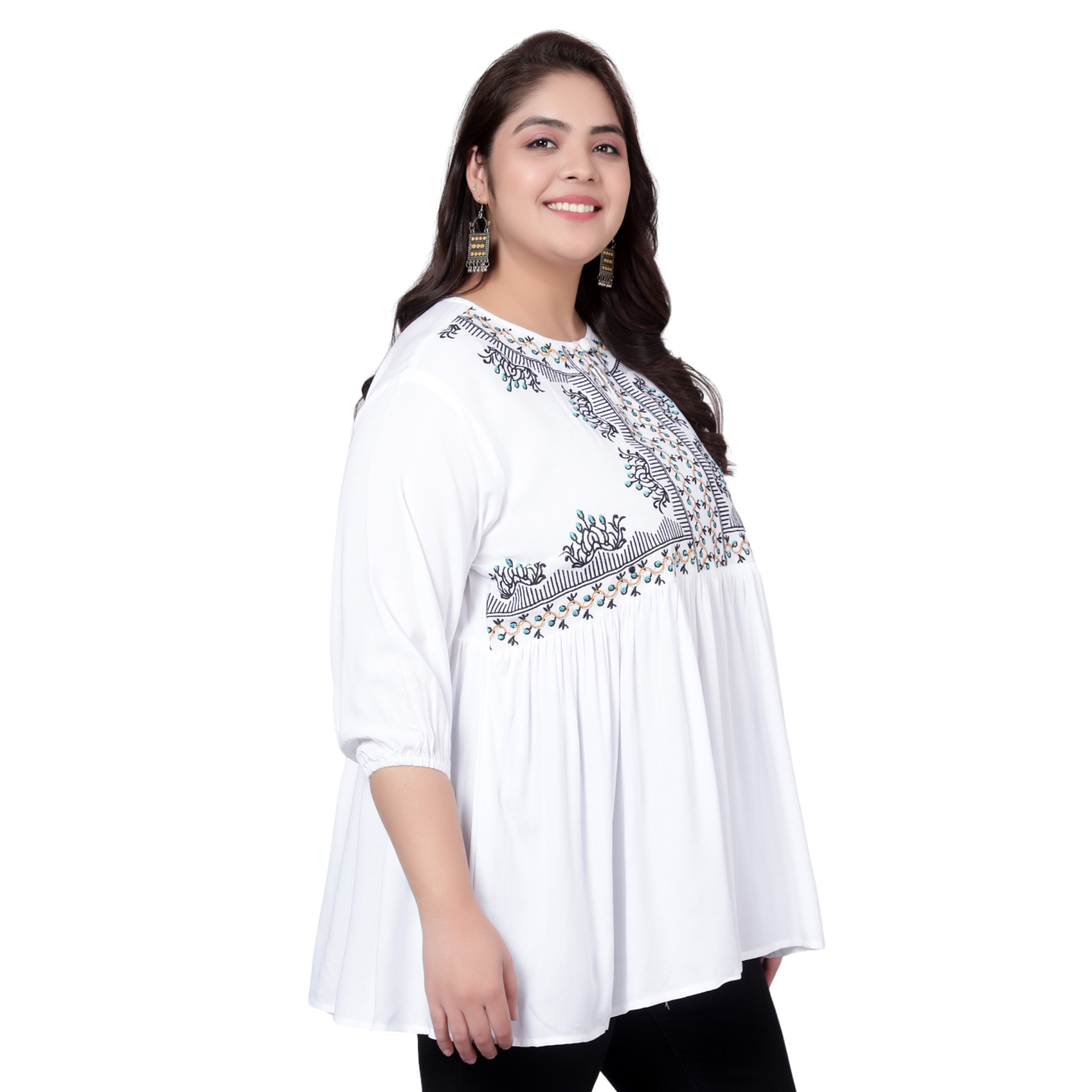 White Embroidered Plus Size Tunic
