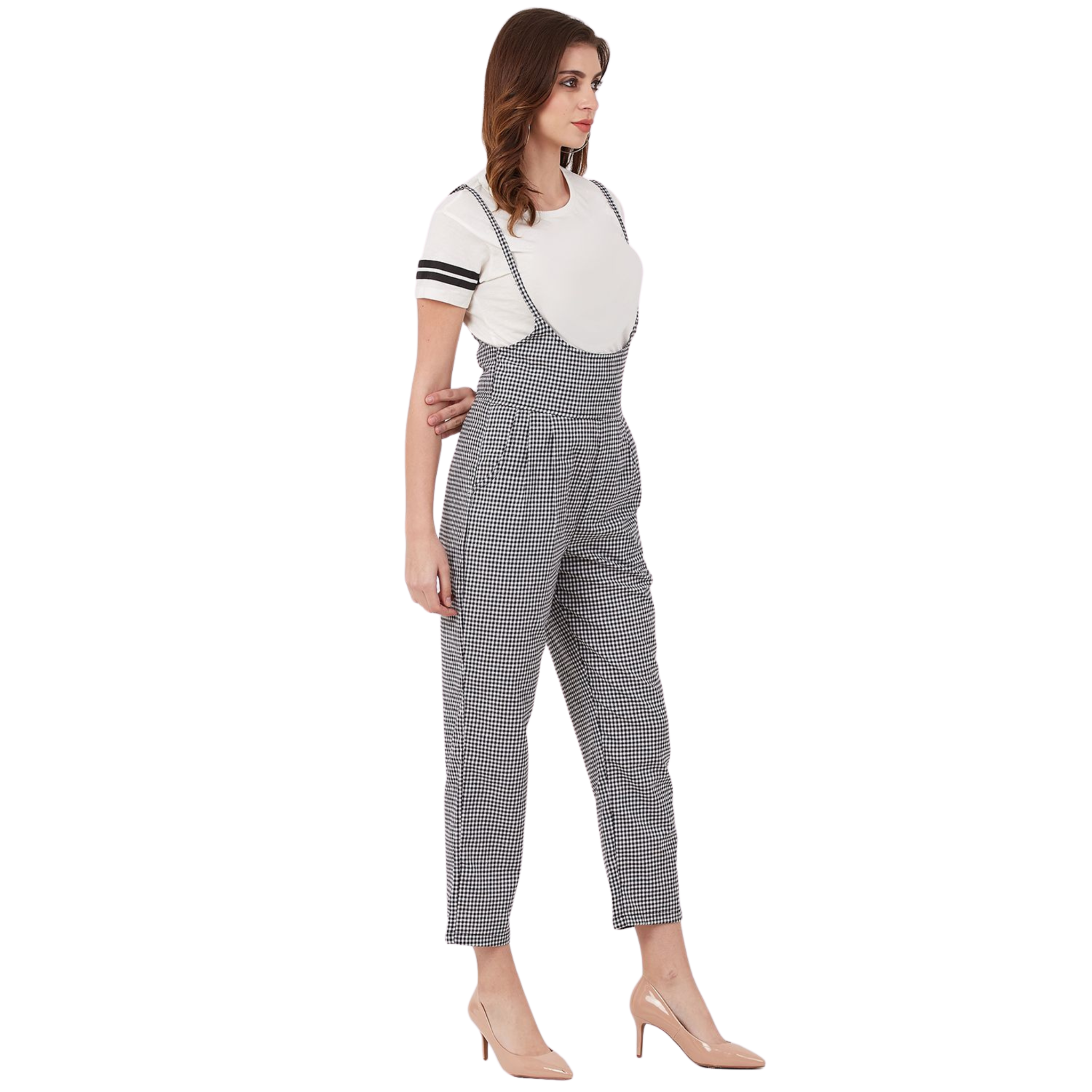 White & Black Checkered Dungaree