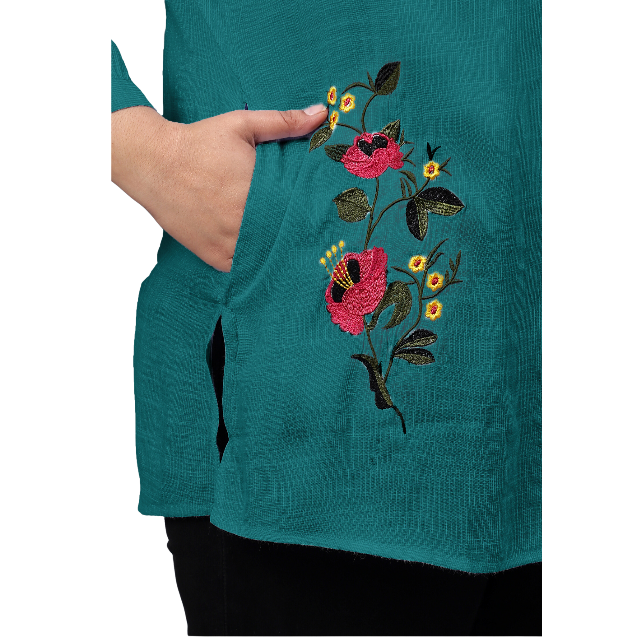 Turquoise Floral Embroidered Plus Size Tunic