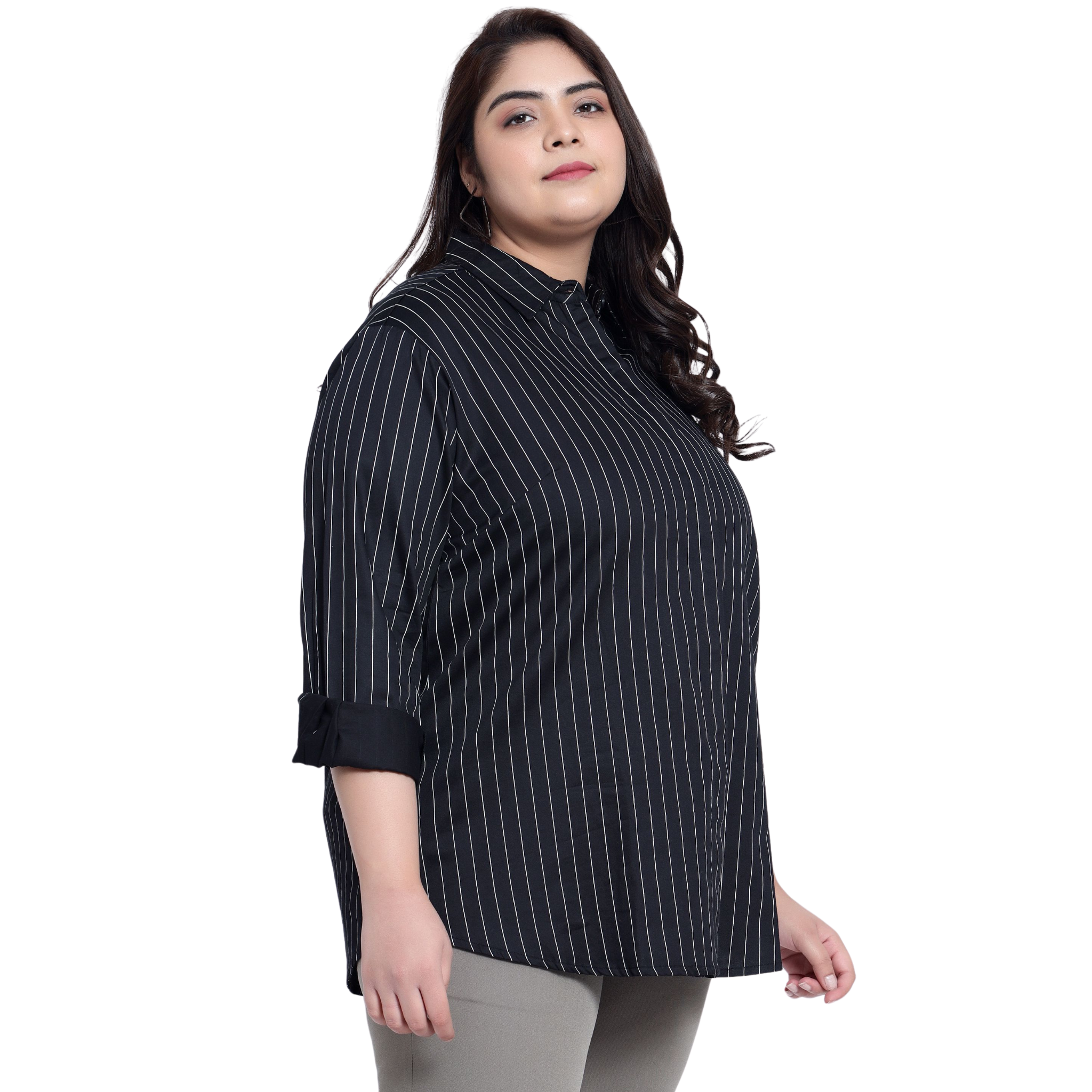 Black Stripe Formal Plus Size Shirt