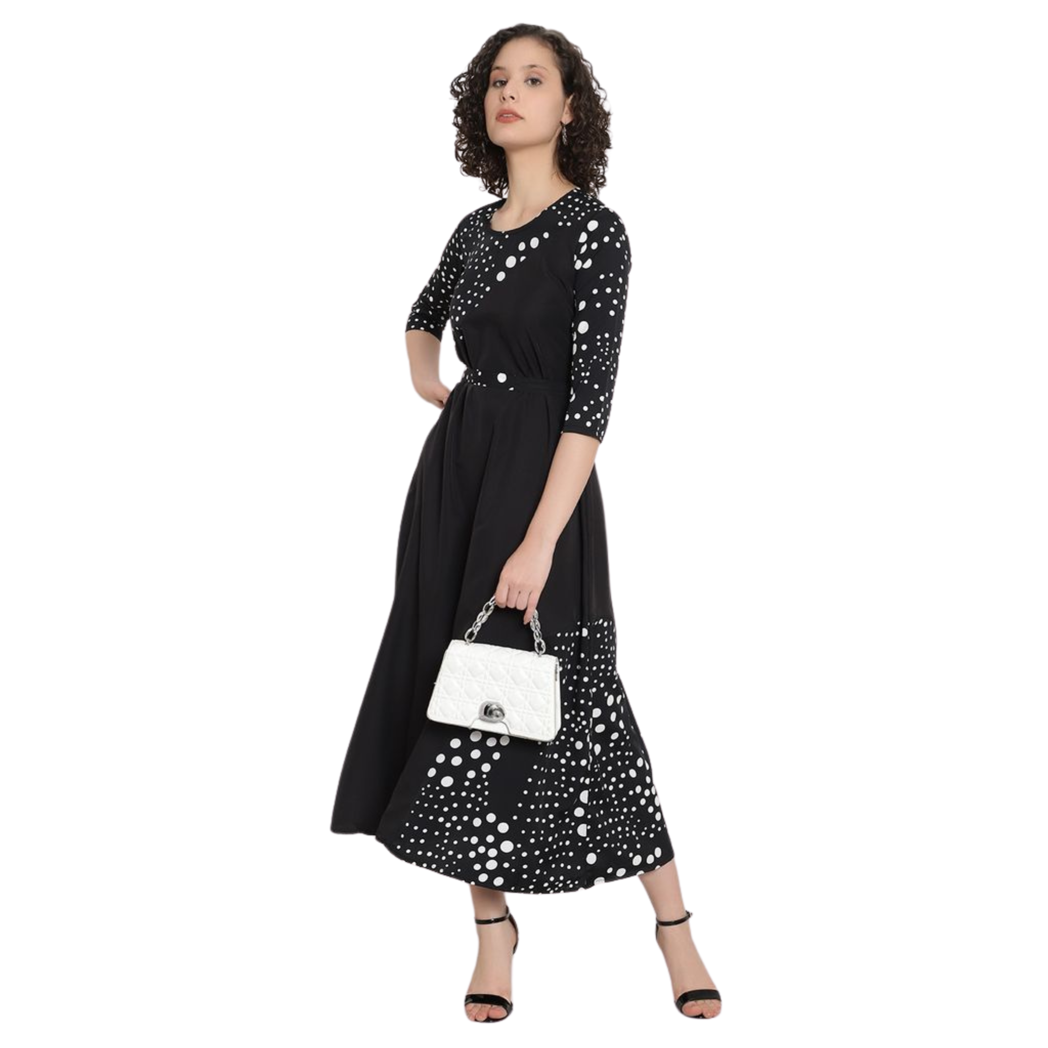 Black & White Polka Dot Print Dress