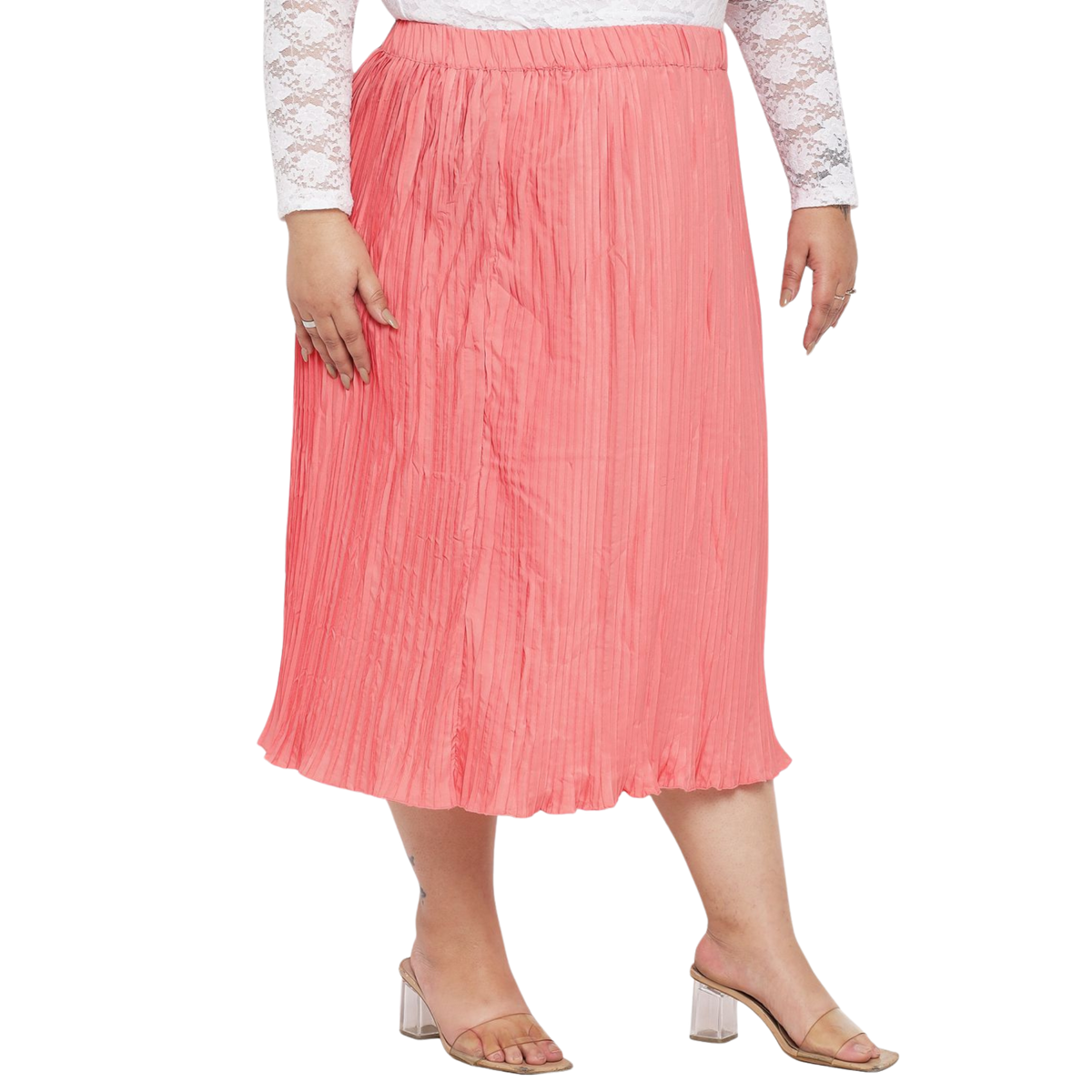 Peach Accordion Pleat Plus Size Skirt