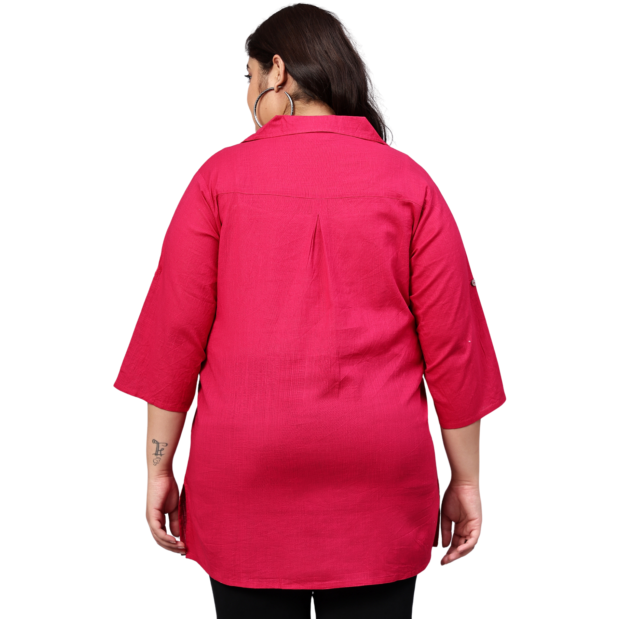 Pink Cotton Longline Plus Size Shirt