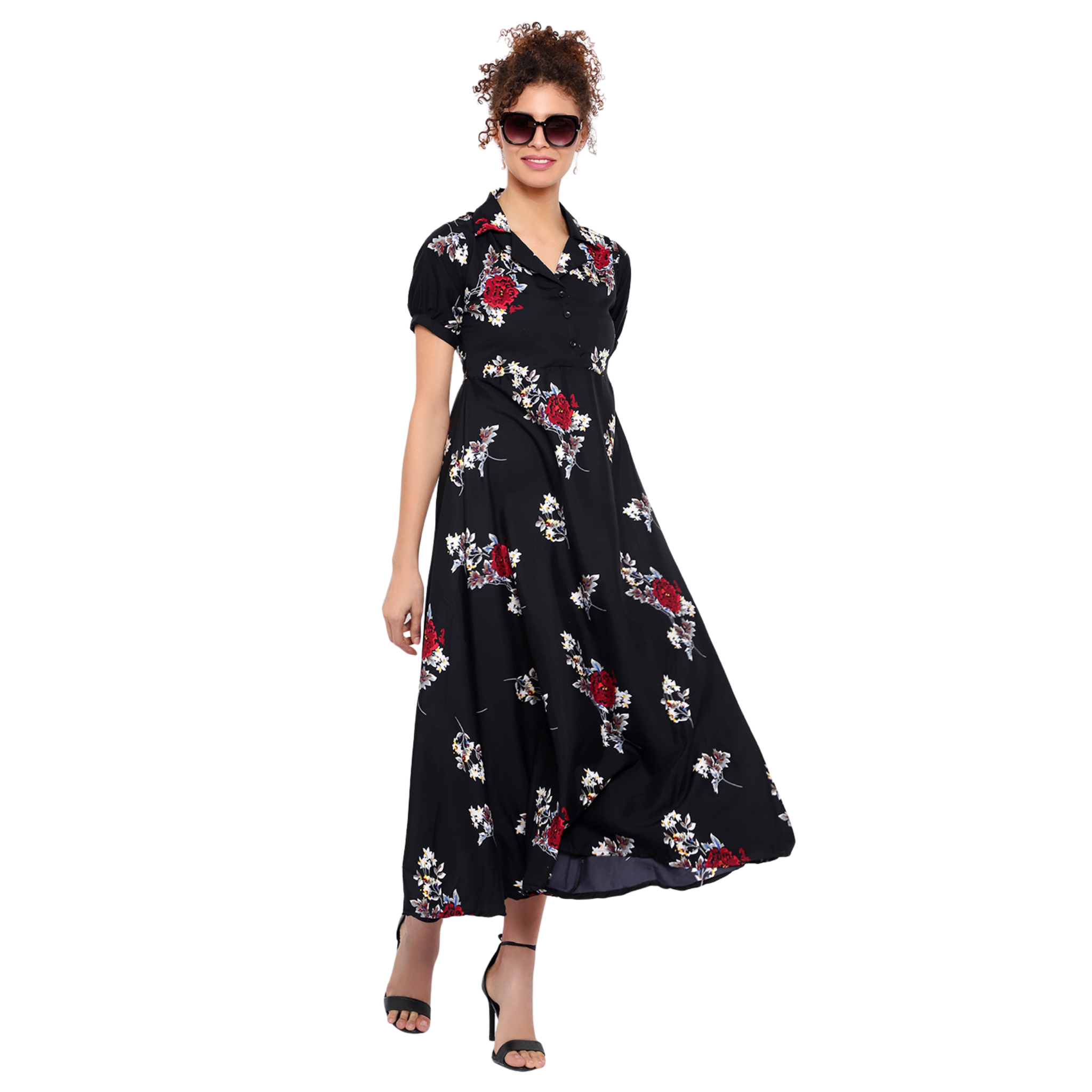 Black and Red Floral Print Dress