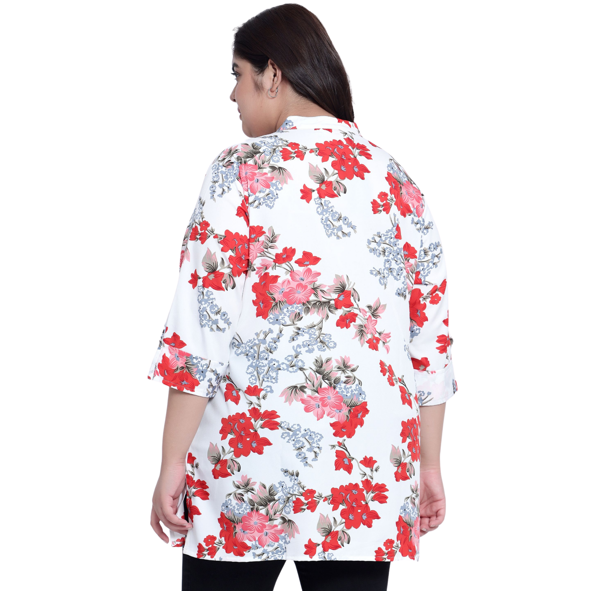 White Floral Print Plus Size Tunic