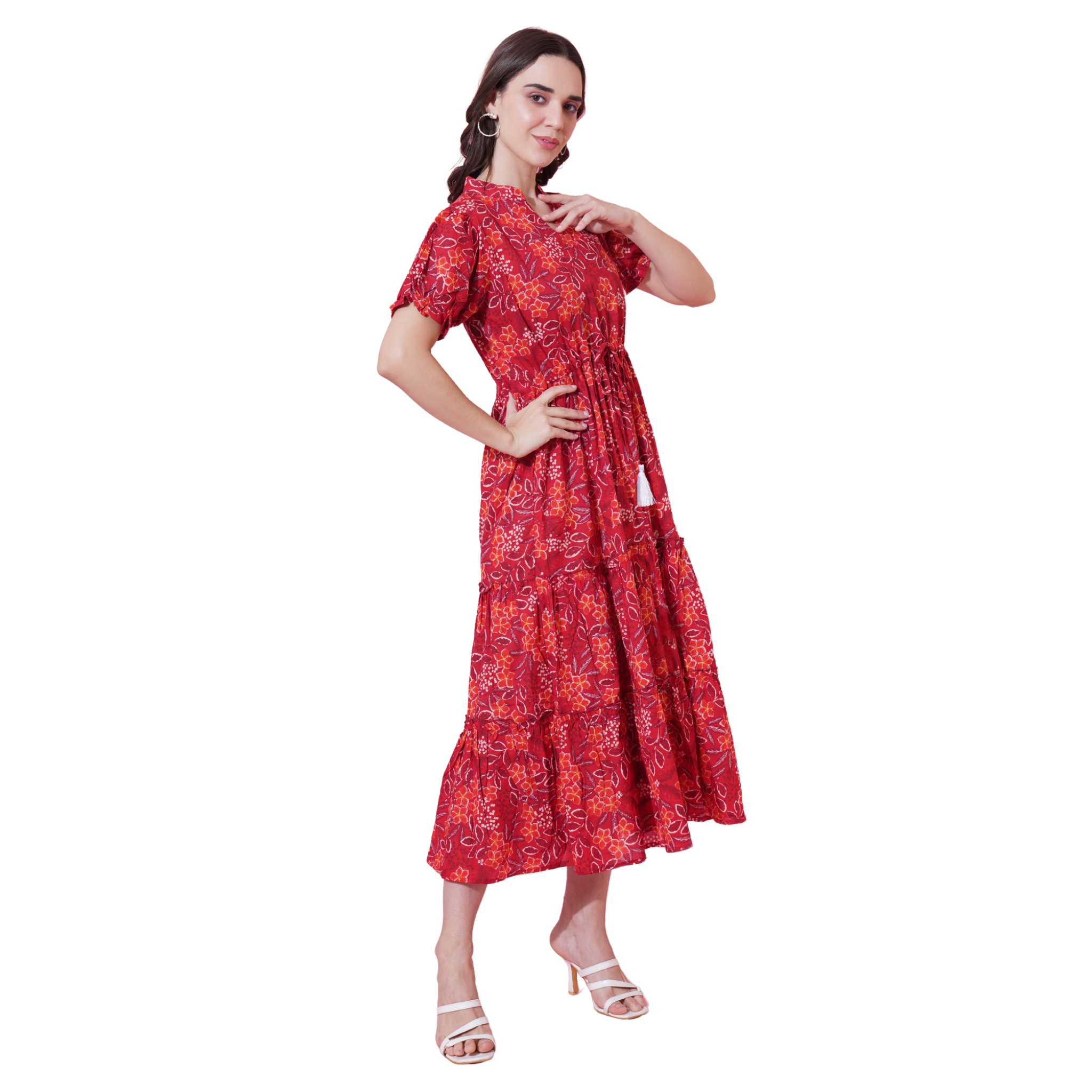 Red Floral Tiered Dress