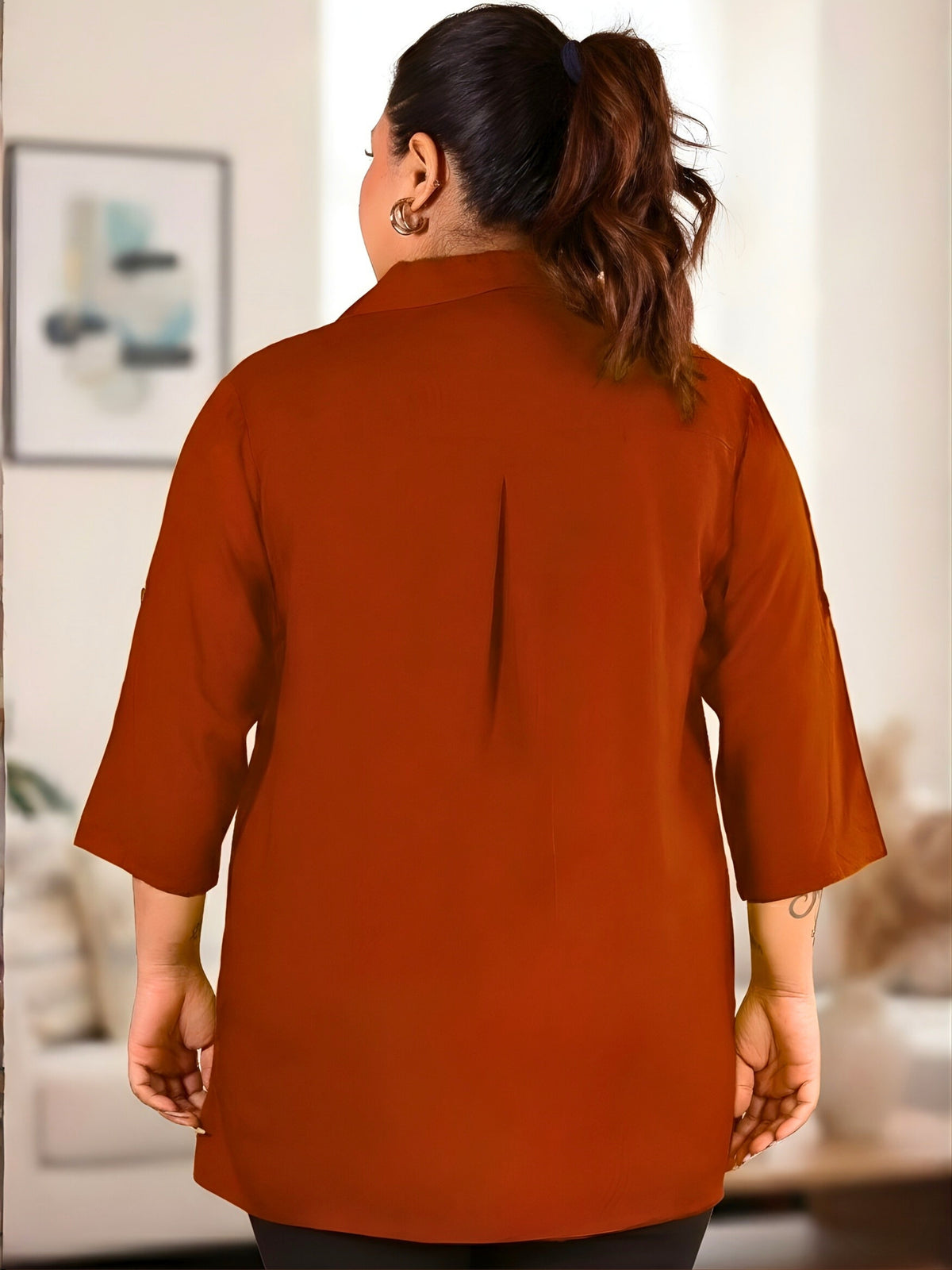 Rust Orange Longline Plus Size Shirt
