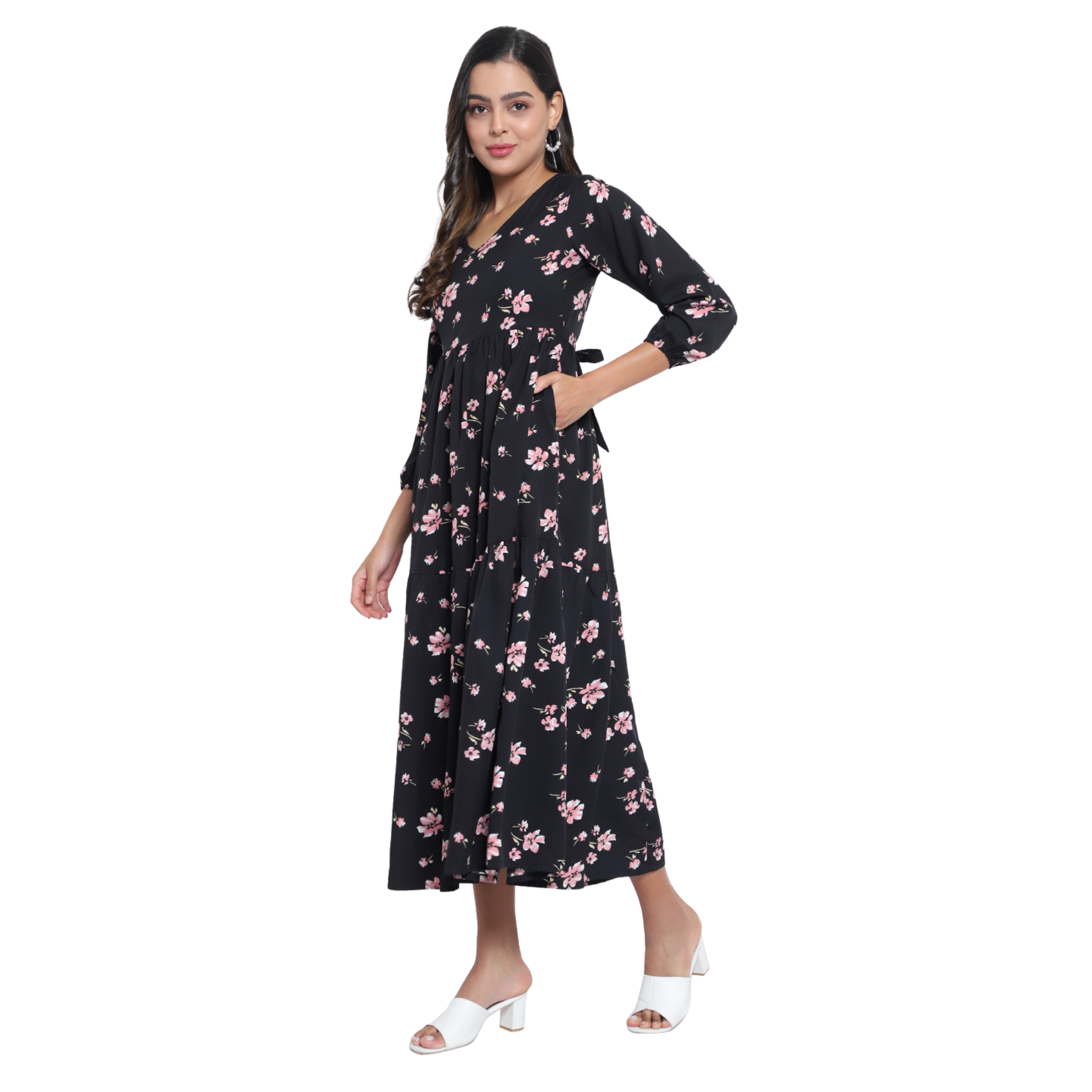 Black Floral Tiered Dress