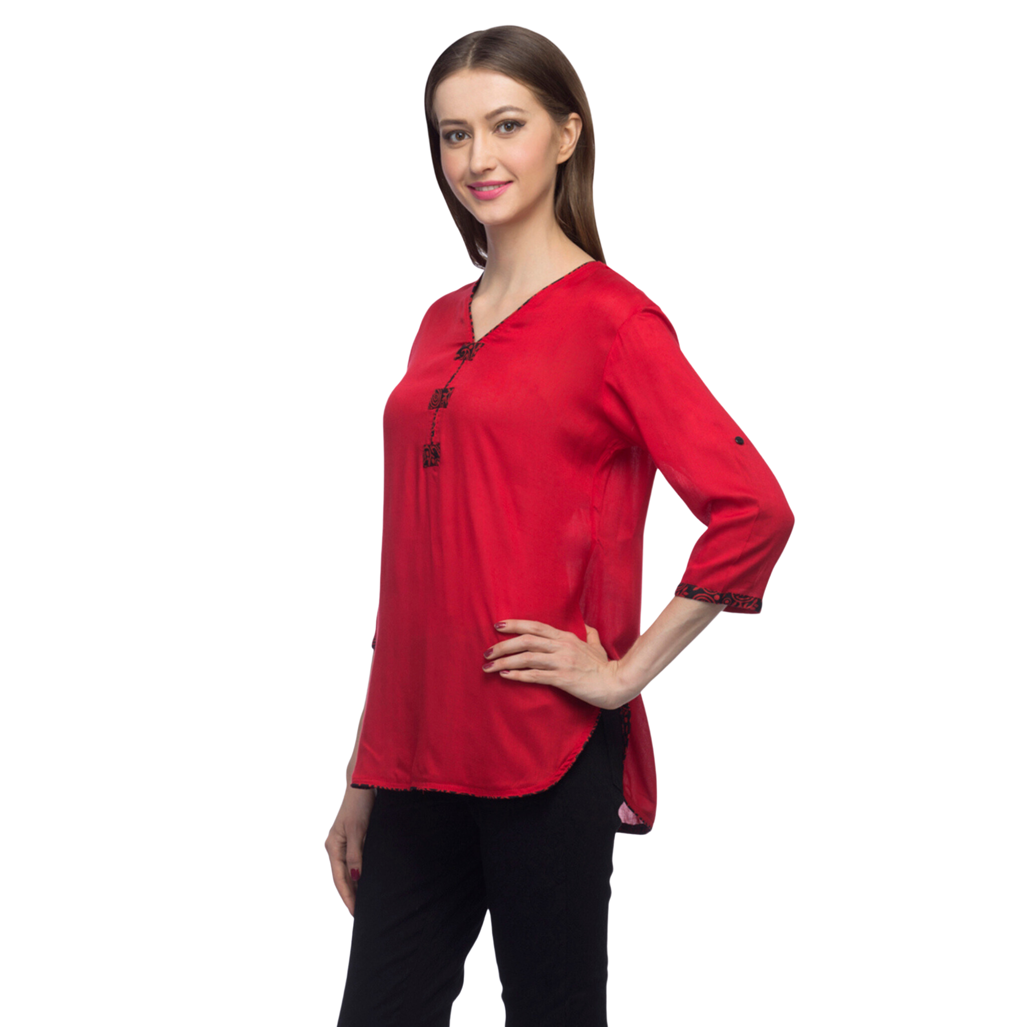 Red Solid Asymmetrical Top