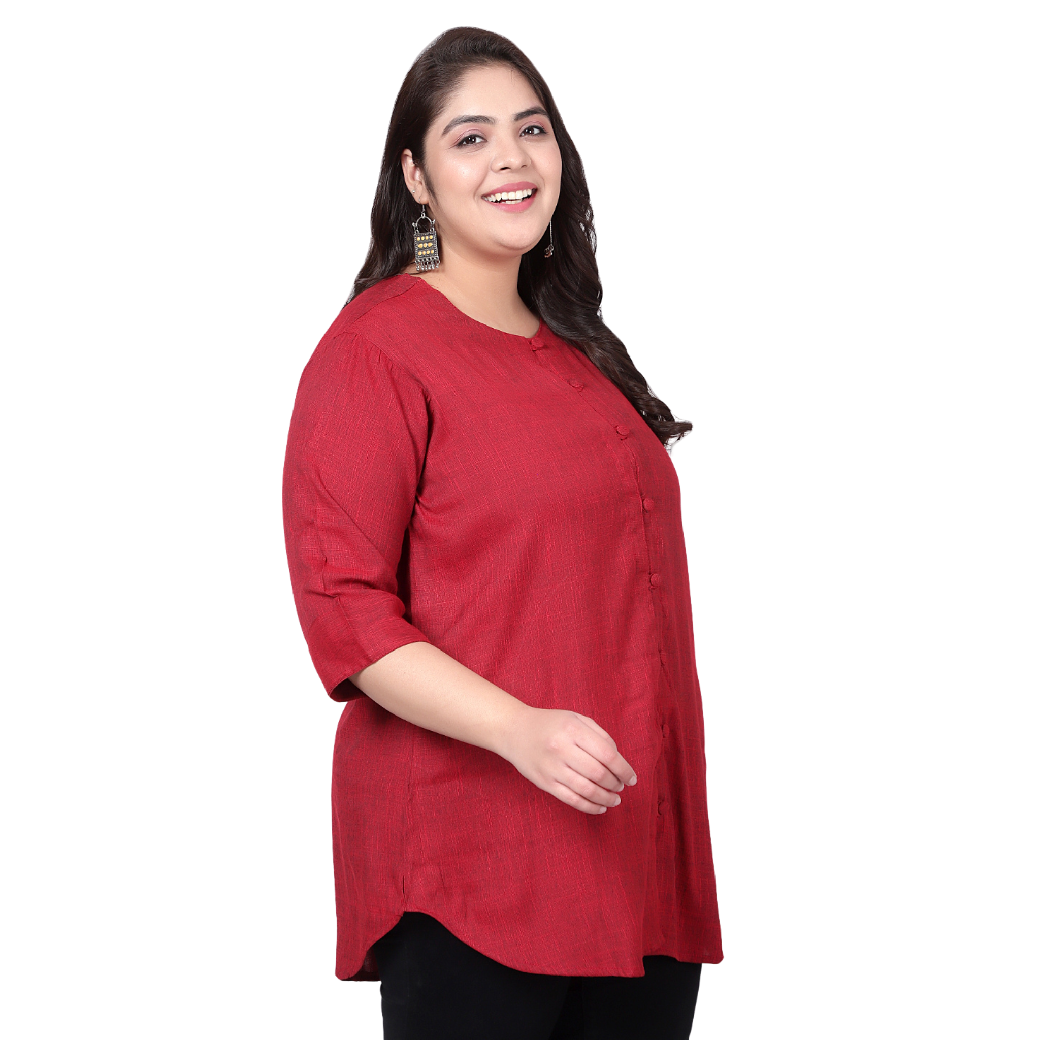Maroon Cotton Linen Plus Size Tunic