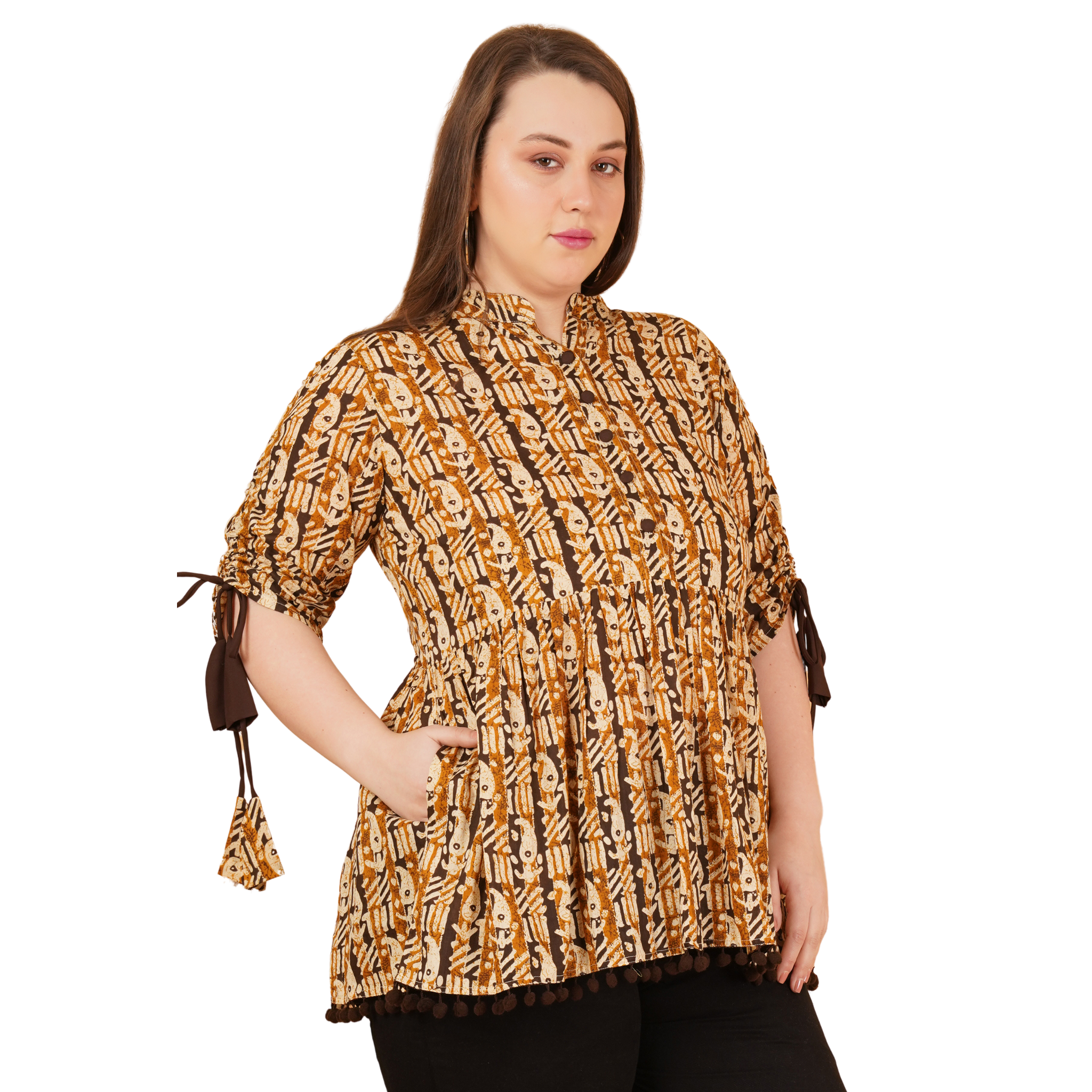 Brown Paisley Cotton Plus Size Tunic