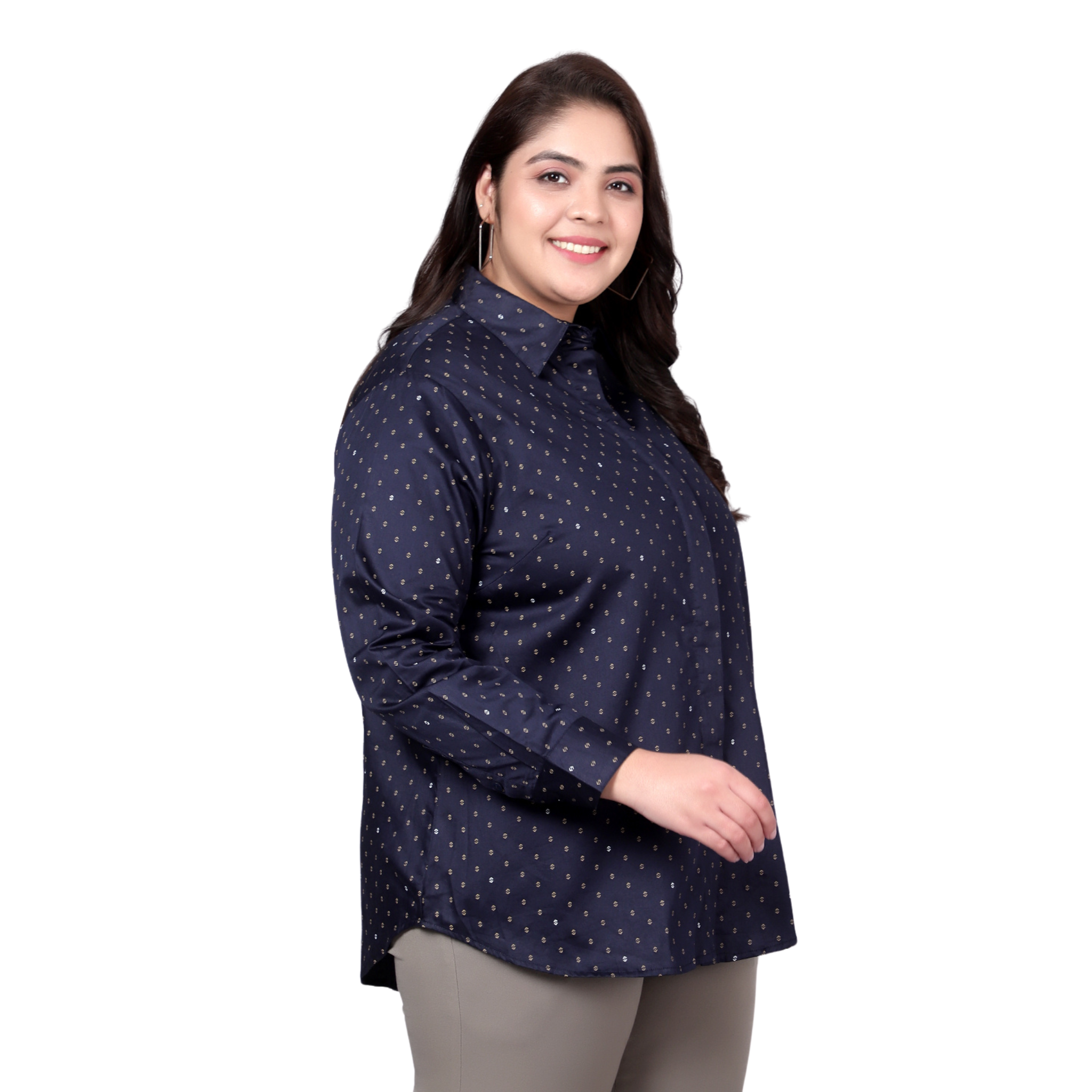 Blue Print Formal Plus Size Shirt