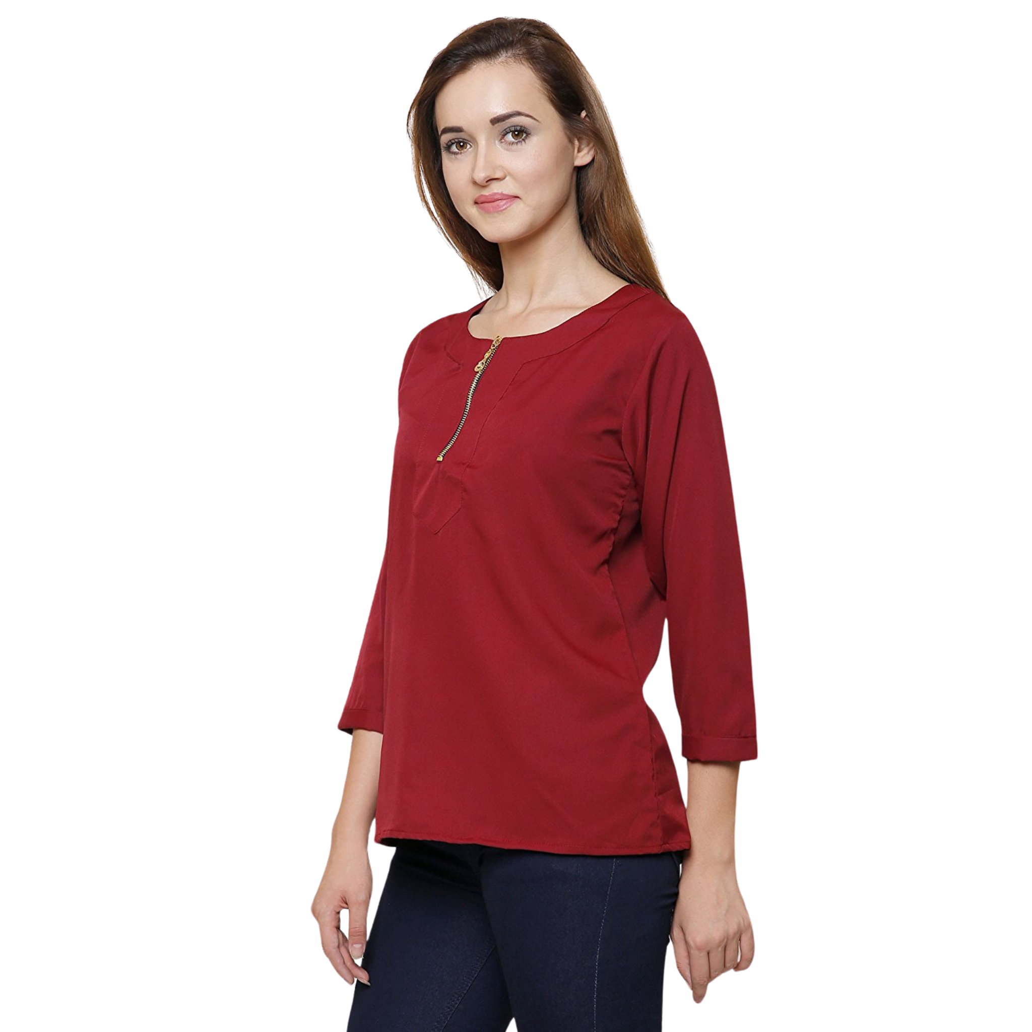 Maroon Front Zipper Top