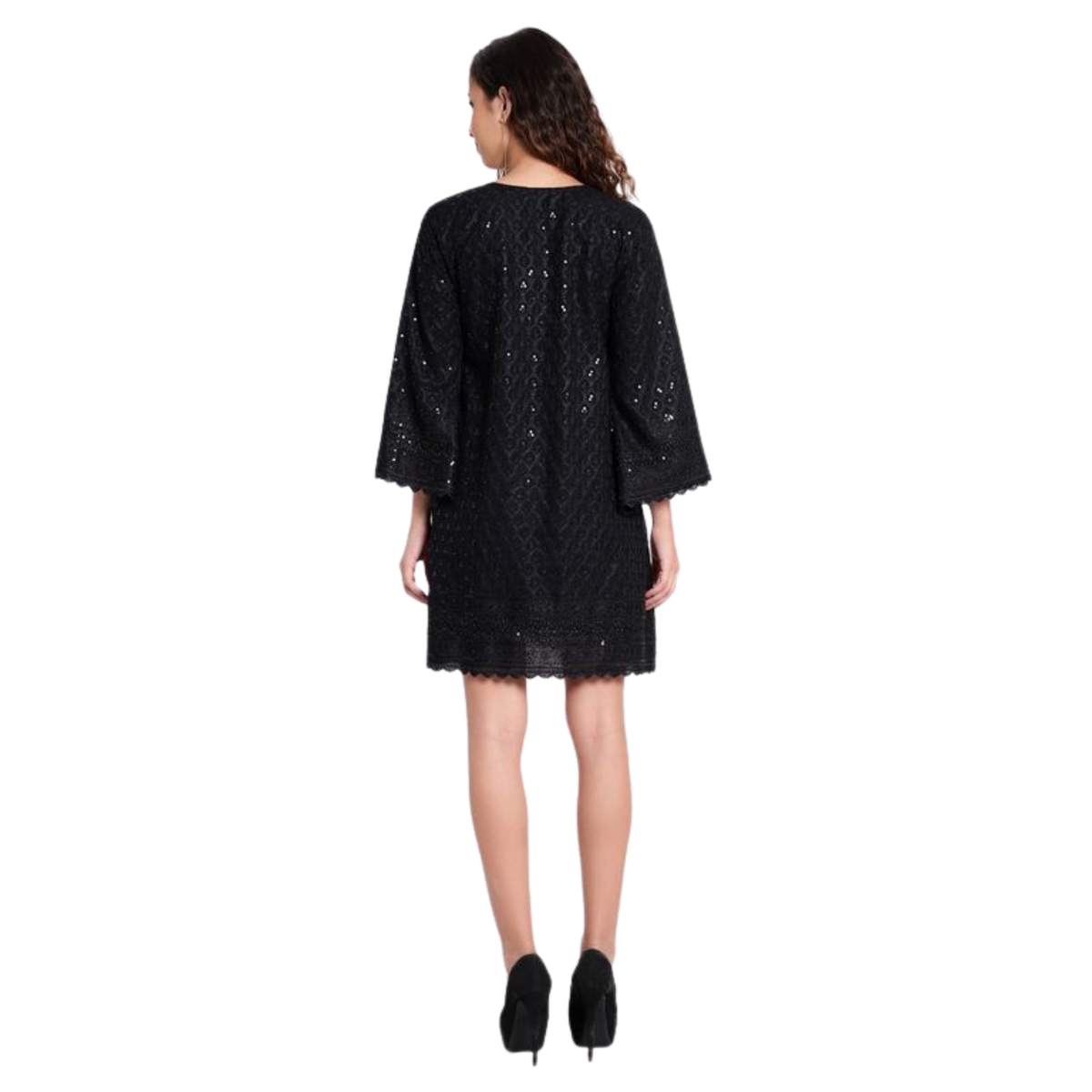 Black Embroidered Sequin Dress
