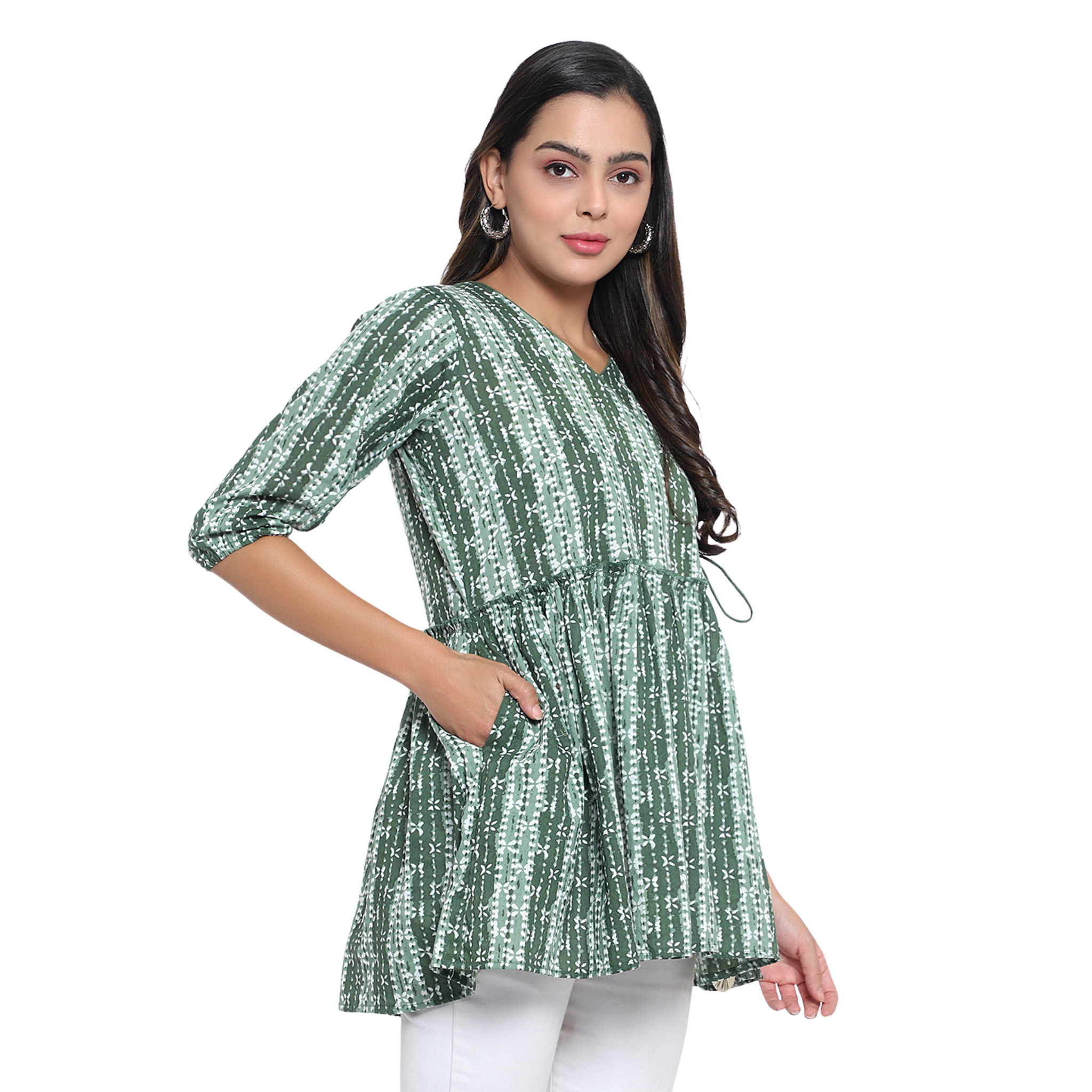 Green Hand Block Print Tunic