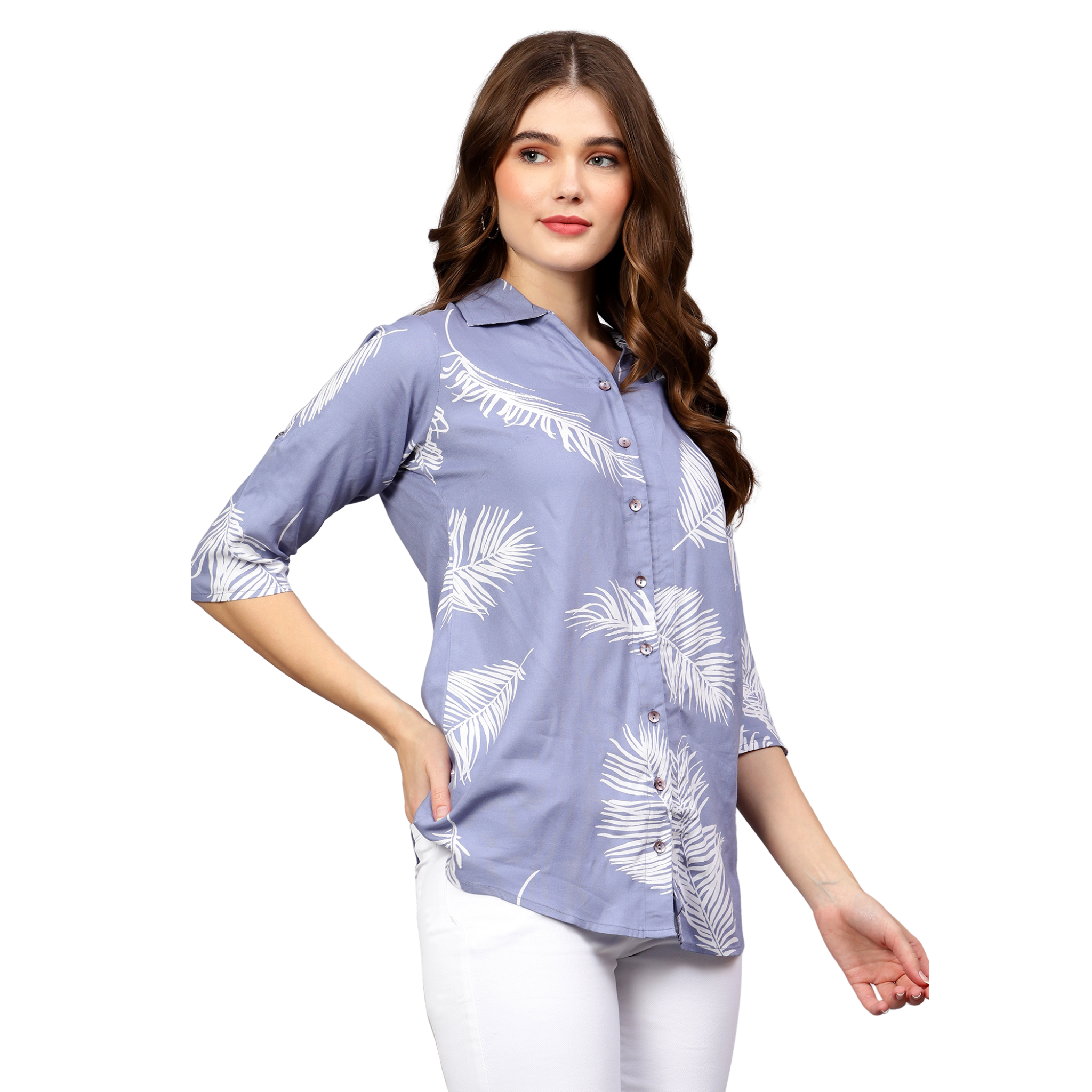 Blue Leaf Print Shirt