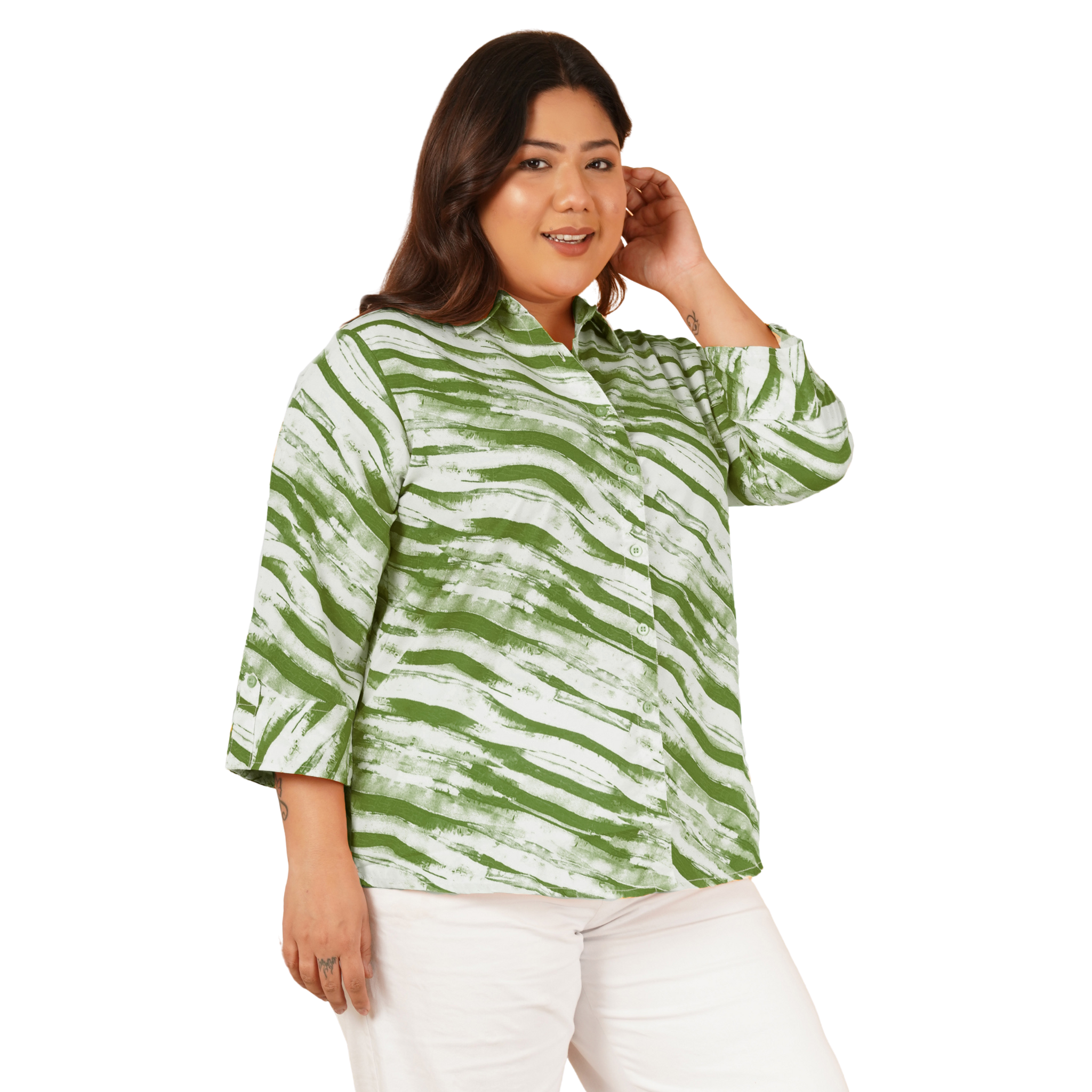 Green Leheriya Print Plus Size Shirt