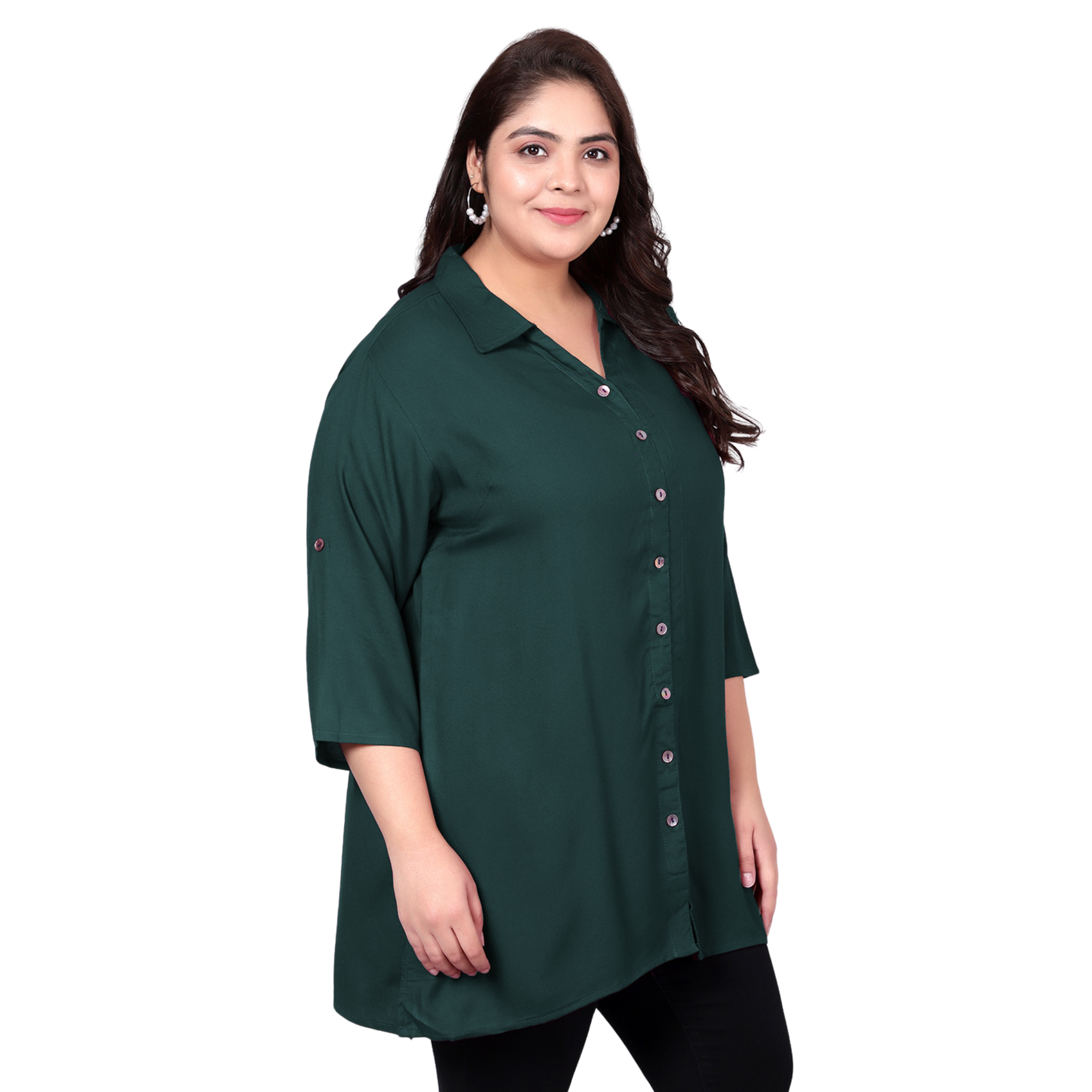Dark Green Longline Plus Size Shirt