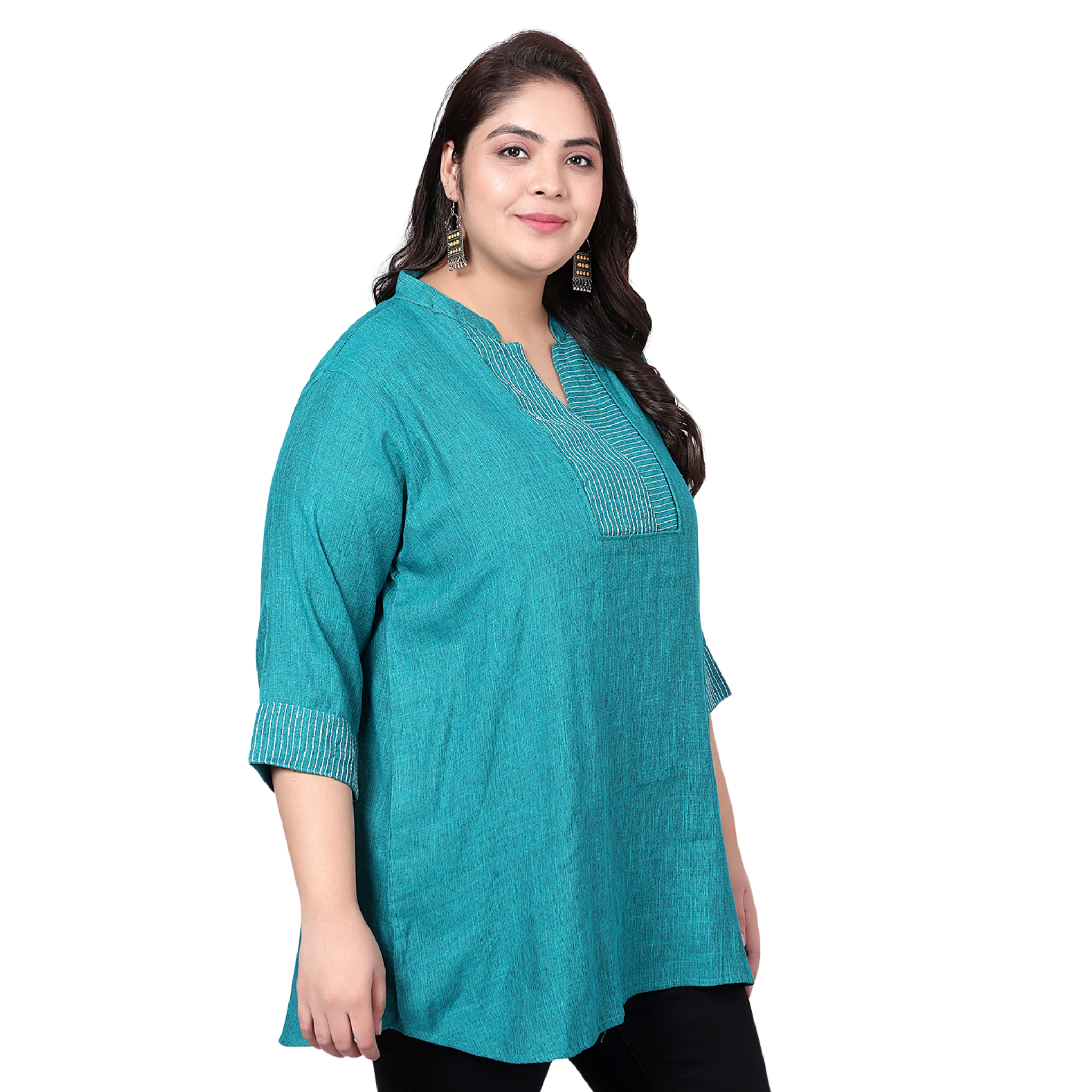 Turquoise Embroidered Plus Size Tunic
