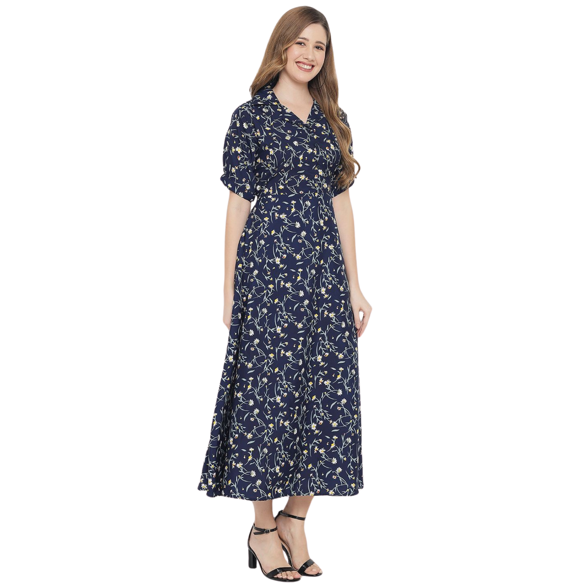 Blue Floral Fit And Flare Dress