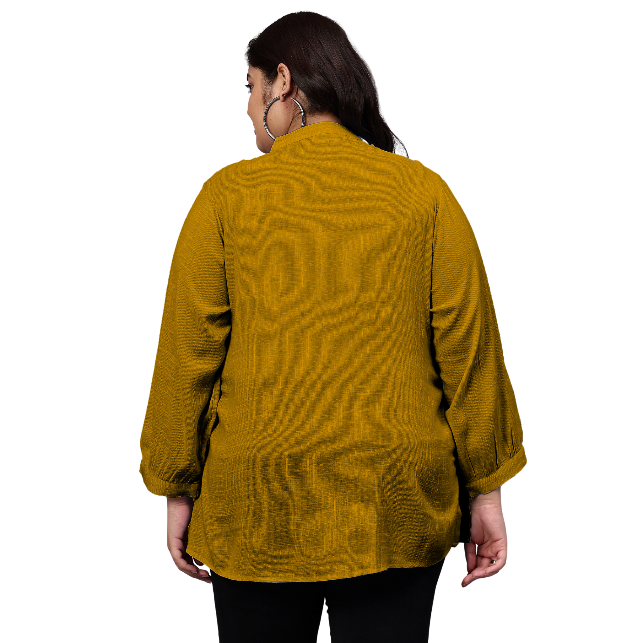 Mustard Floral Embroidered Plus Size Tunic