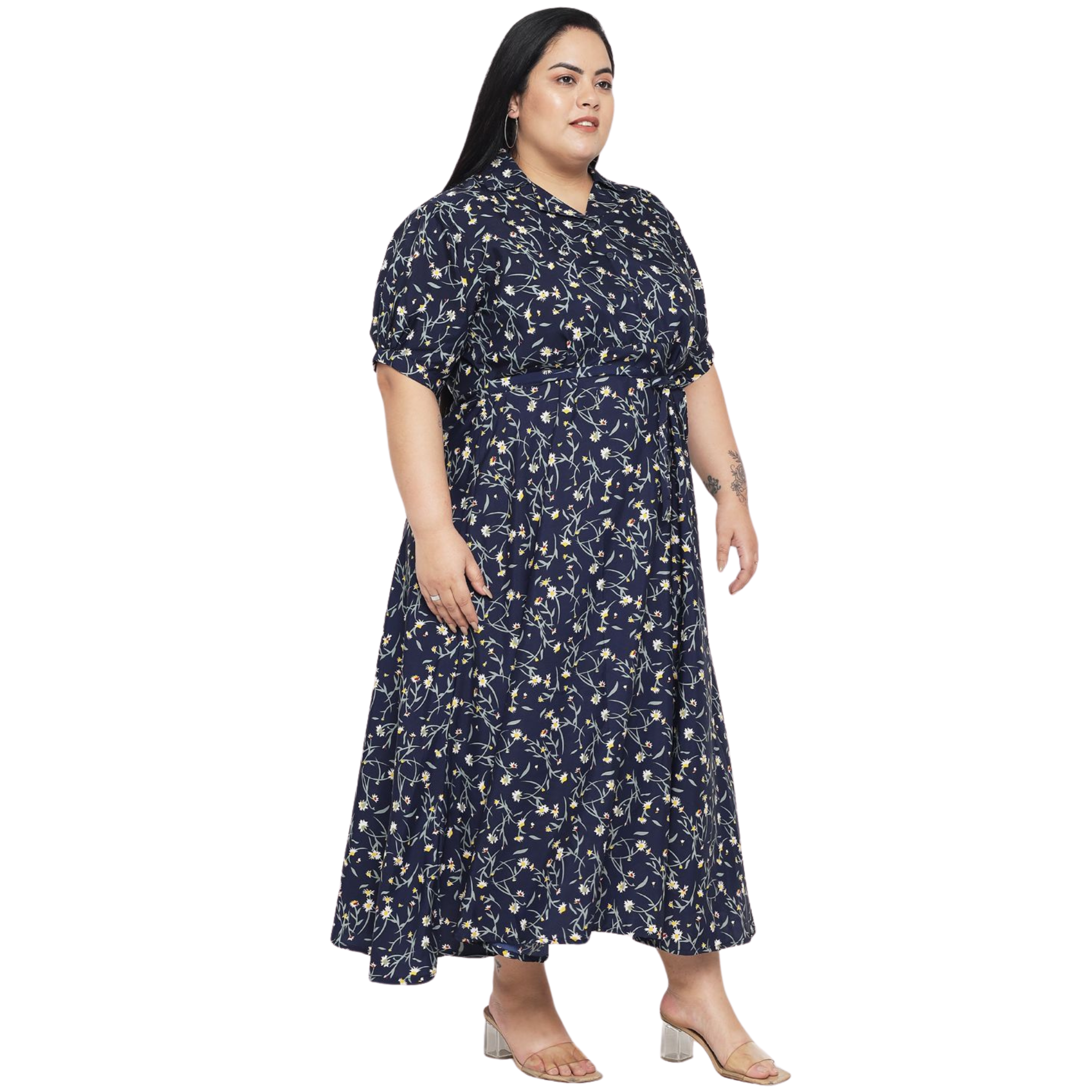 Blue Floral Fit And Flare Plus Size Dress