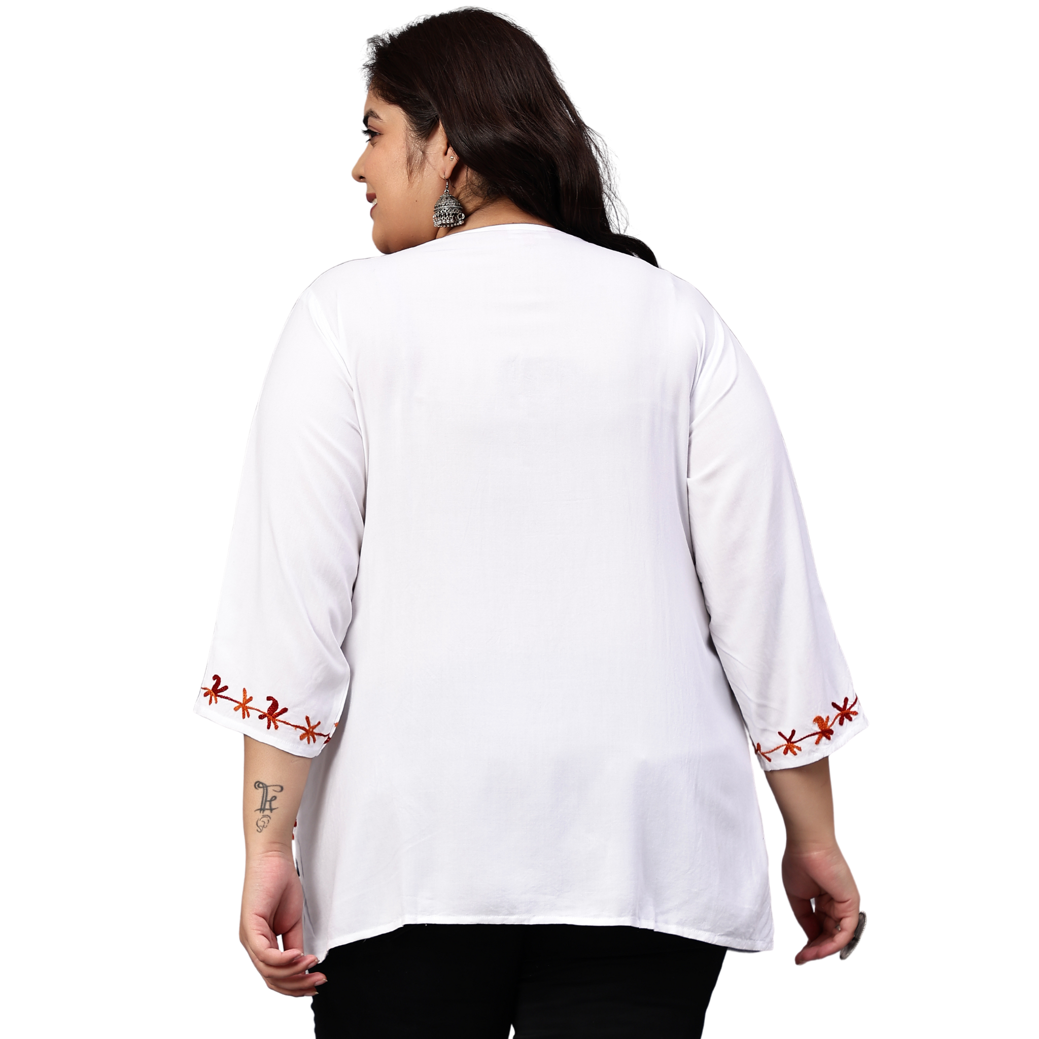 White And Red Embroidered Plus Size Tunic