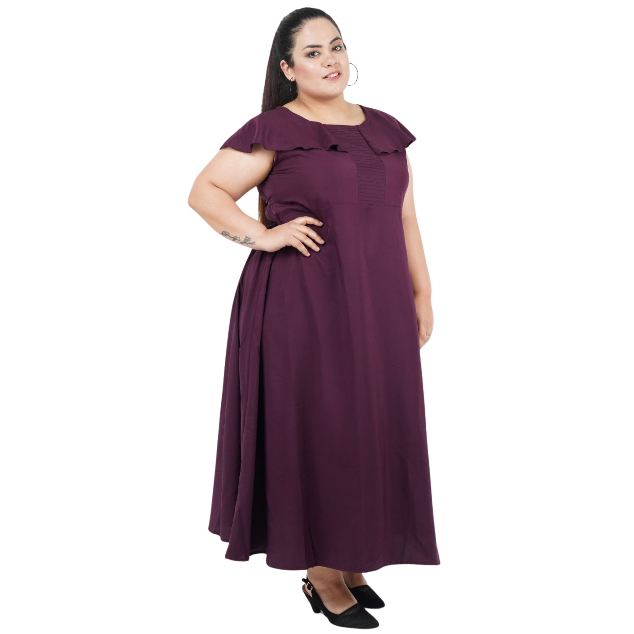 Purple Solid Maxi Plus Size Dress