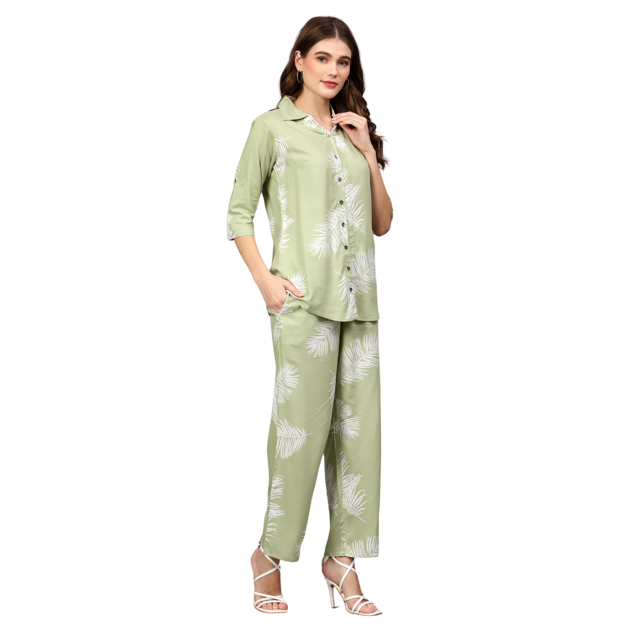 Green Leaf Print Co-Ord Set