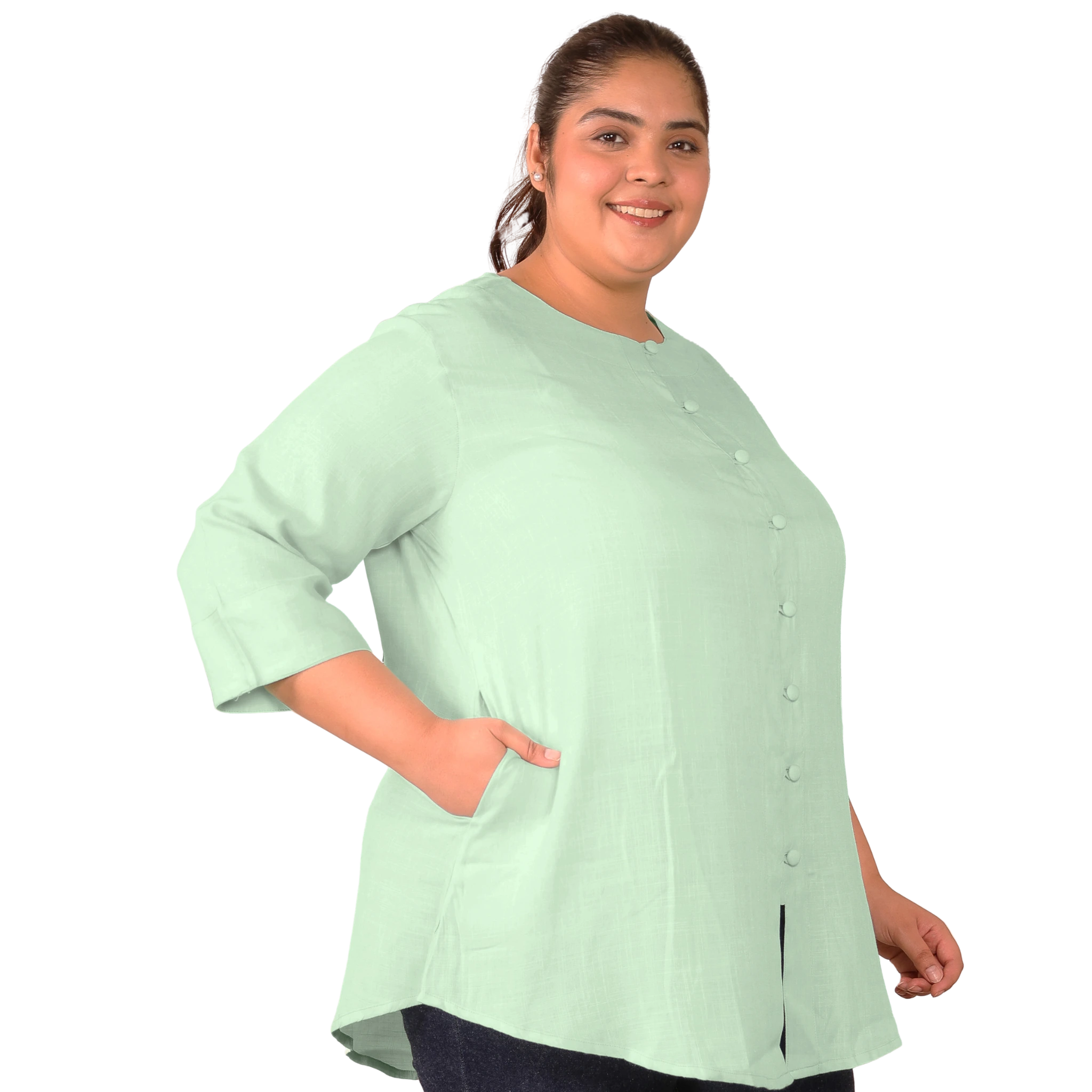 Green Cotton Linen Plus Size Tunic