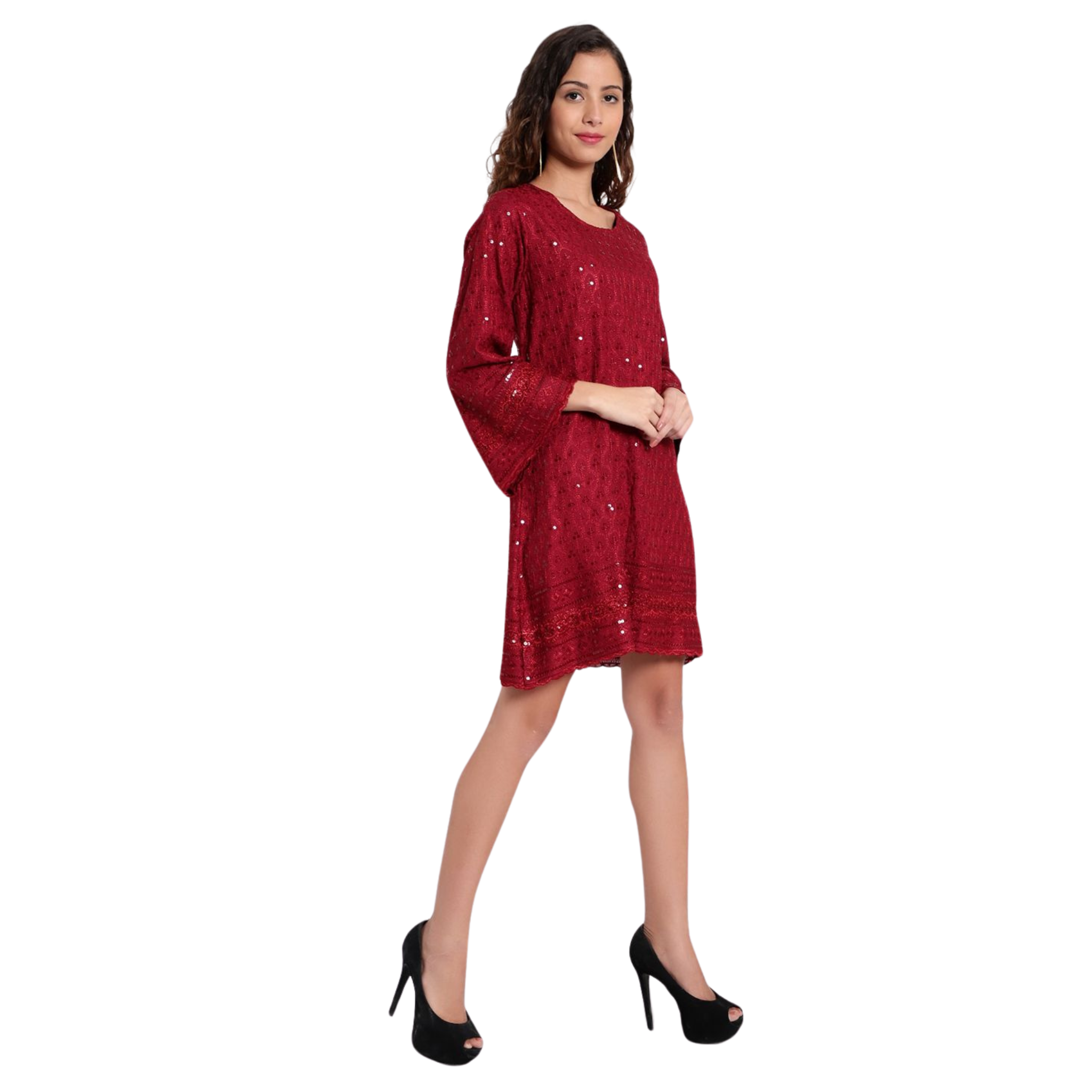 Red Embroidered Sequin Dress